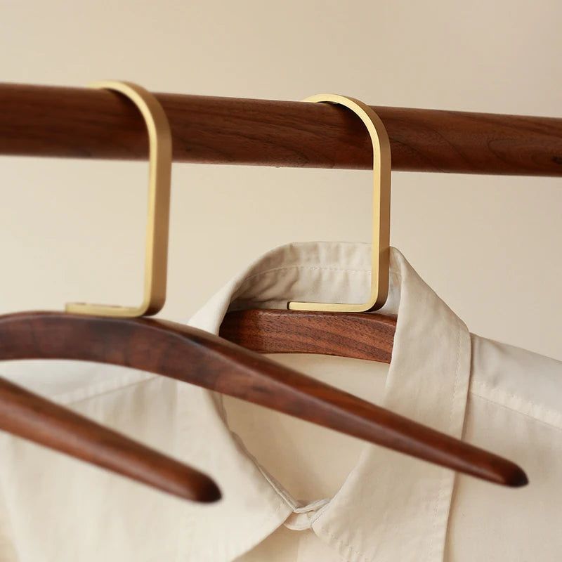 Premium Solid Walnut Wood & Brass Coat Hangers - Luxury Closet Organizer for Suits, Dresses & Jackets - Perfect for Walk-In Closets, Boutique Hotels & Upscale Retail Stores