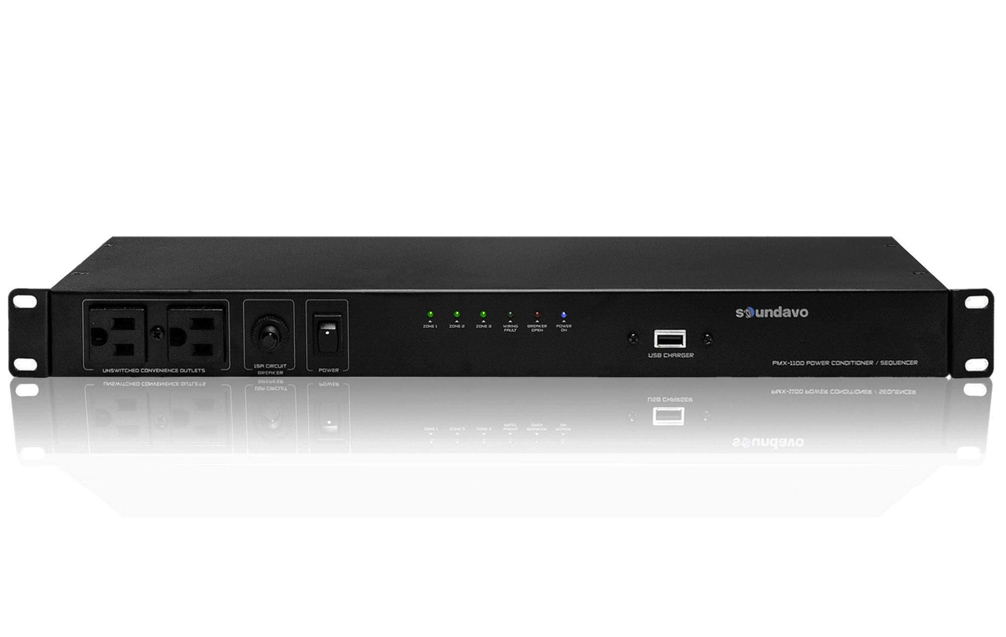 PMX-1100 Power Conditioner & Surge Protector with 10 Outlets, 3 Zones, 15A & USB Charger - Perfect for Home Theater, Studio Equipment & Office Electronics Protection