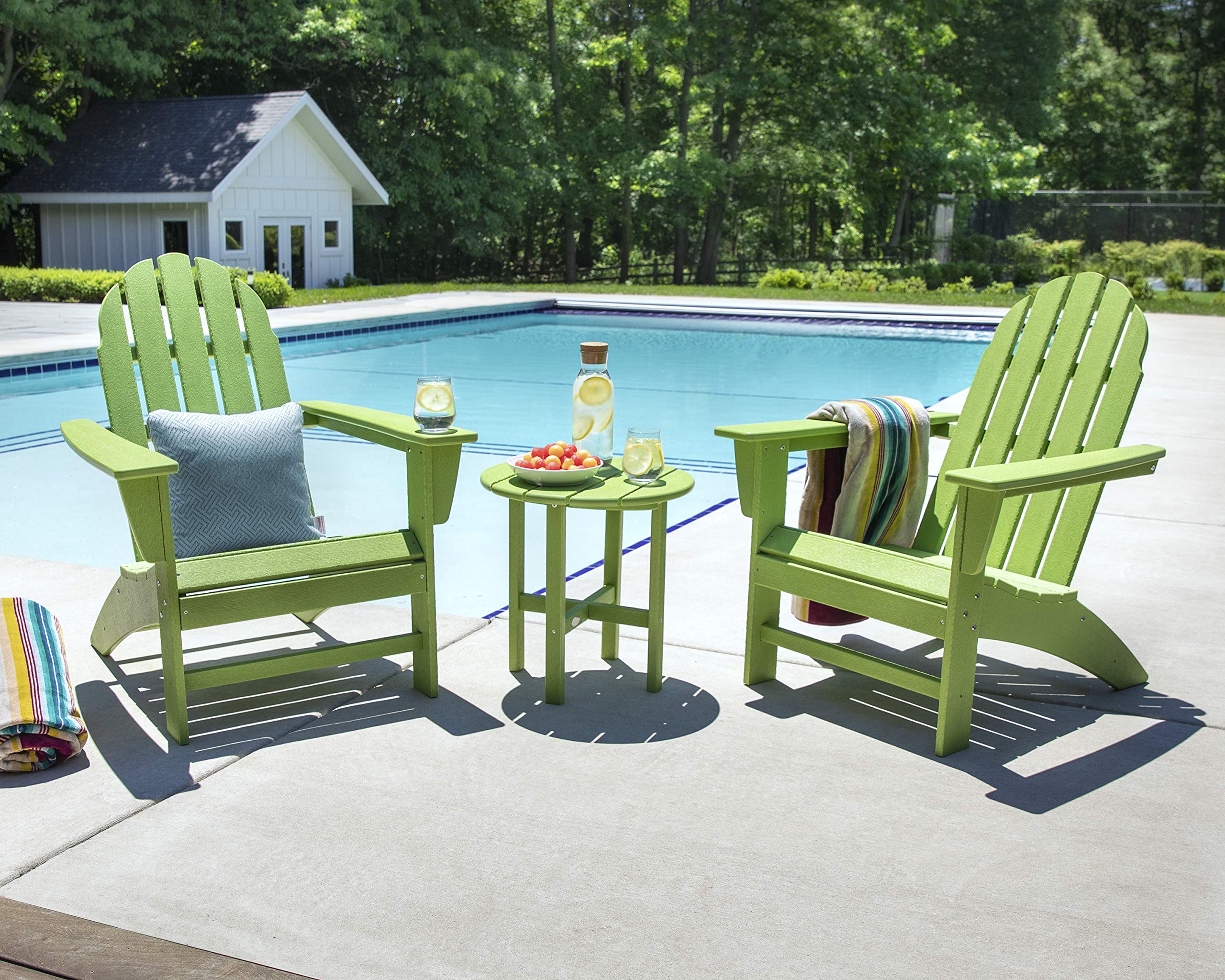 POLYWOOD Vineyard 3-Piece Adirondack Chair Set with Side Table - Sunset Red Outdoor Patio Furniture for Garden, Poolside & Backyard Relaxation