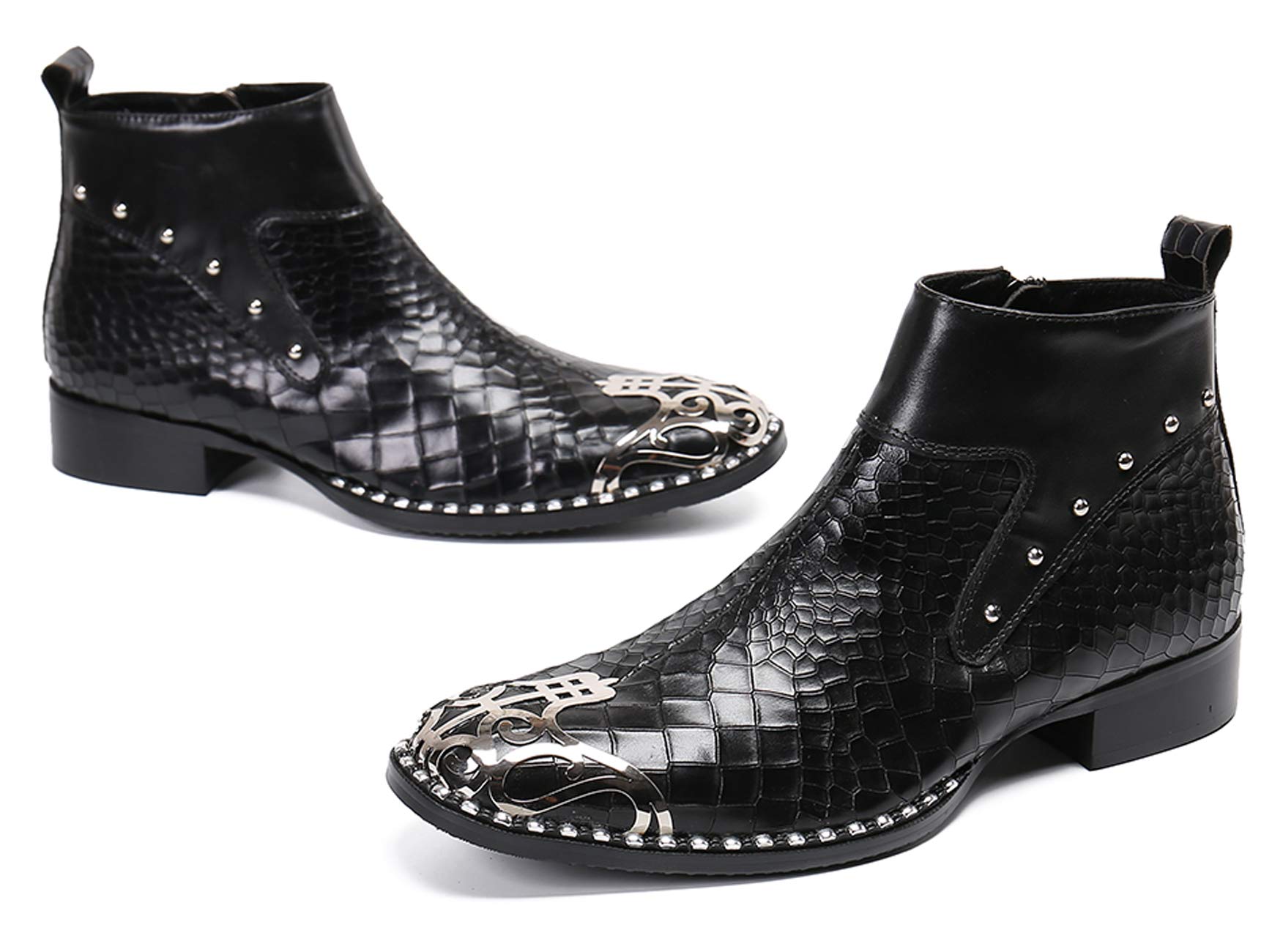 Santimon Men's Western Leather Chelsea Boots with Metal Toe & Zipper - Stylish Dress Boots for Casual & Formal Occasions