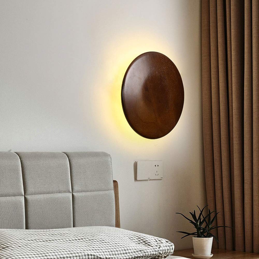 Modern Round LED Wood Wall Sconce - Flush Mount Wall Lamp for Indoor Lighting, Bedroom, Living Room, Stairs & Dining Room Decor (Large Size) | Energy-Efficient Ambient Lighting for Home & Office Spaces