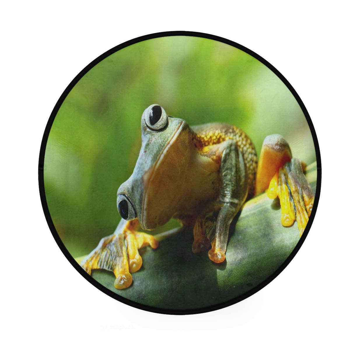 ALAZA Hipster Frog Green Summer Tropical Round Area Rug - 3' Diameter (92 cm) for Living Room, Bedroom, Nursery - Boho Home Decor, Soft Floor Mat for Kids Room, Dorm, Office