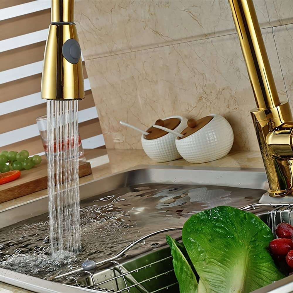 InArt Brass Single Lever Kitchen Sink Mixer - 360° Rotatable Pull Out Kitchen Faucet with Sprayer, Gold Finish | Perfect for Modern Home Kitchen, Restaurant & RV Use