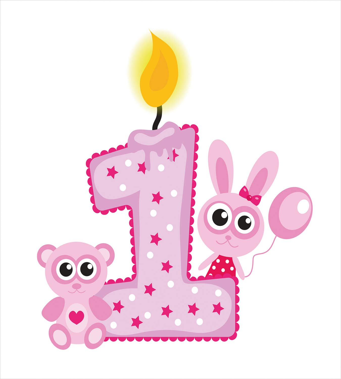 Ambesonne 1st Birthday Duvet Cover Set for Girls - First Candle Bunny Bear Animal Print 3-Piece Bedding Set with 2 Pillow Shams, California King Size in Hot Pink & Lilac - Perfect for Baby Girl's Nursery, Birthday Party Decor & Toddler Room Theme