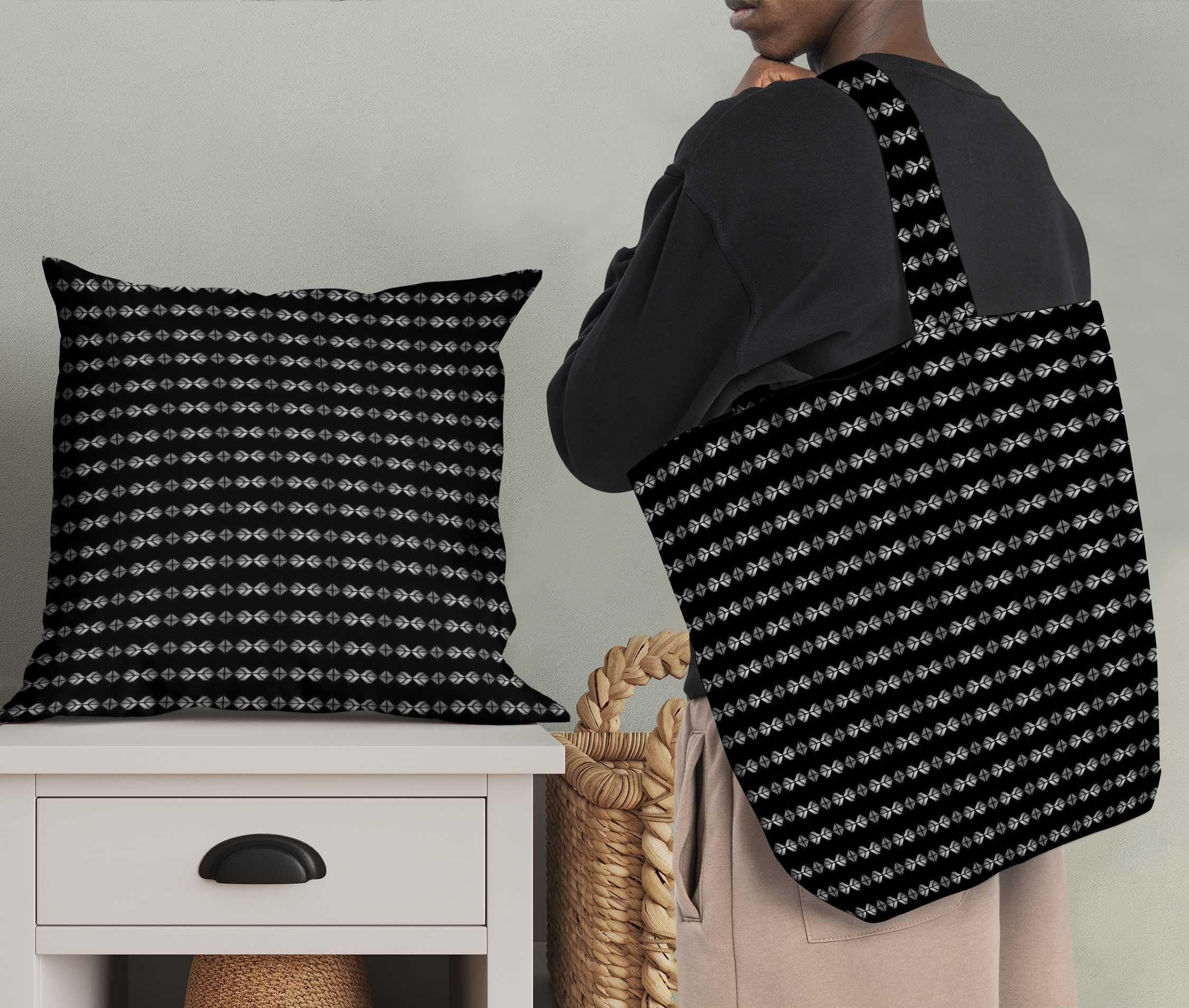 Soimoi Moss Georgette Black Fabric by The Yard - 42 Inch Wide Geometric Printed Fabric for DIY Crafts, Fashion Design, Home Decor & Sewing Projects | Modern Artistic Triangle Pattern Material