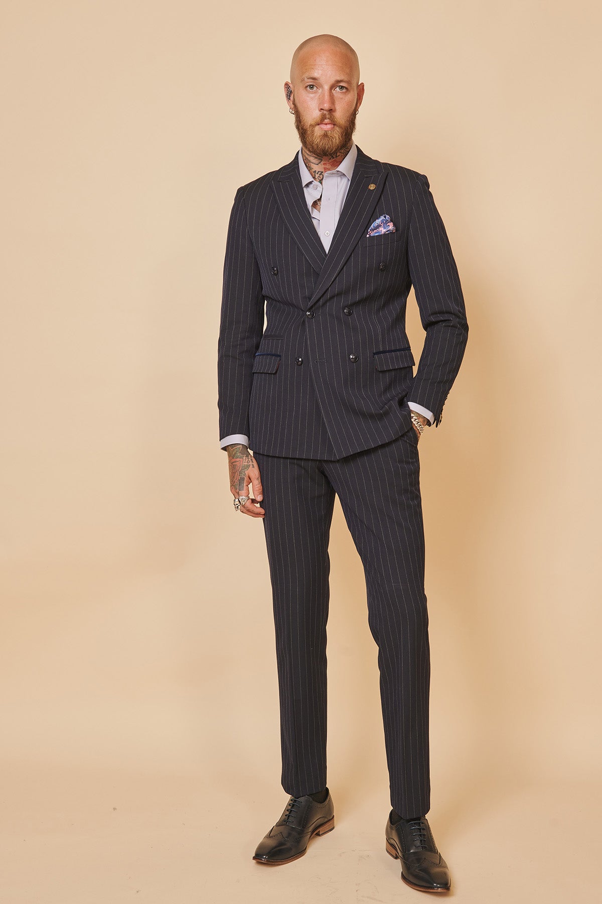 Everton FC Jordan Pickford Navy Pinstripe Double Breasted Two-Piece Suit | Official Football Player Outfit for Match Day & Formal Events