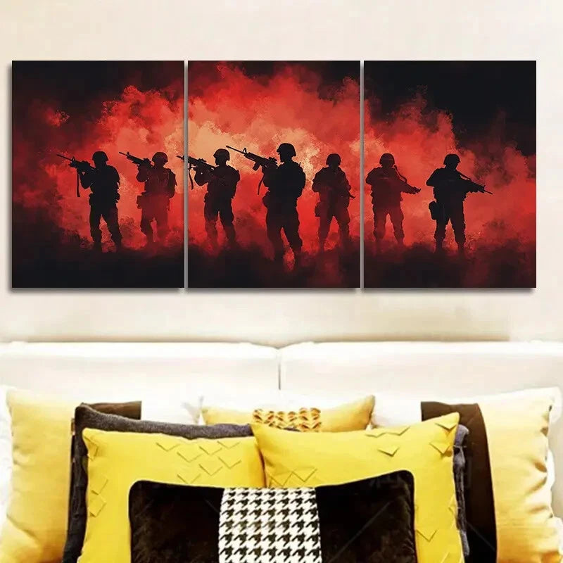 3-Piece Metal Print of Soldiers in Formation - Ready to Hang Military Wall Art for Home, Office & Man Cave Decor