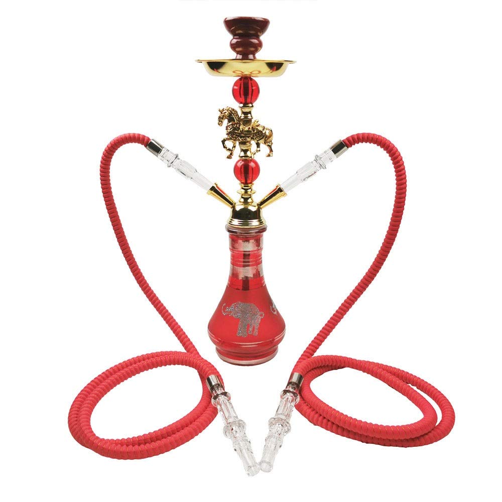 50CM Double Hose Shisha Hookah Set with Ceramic Bowl & Coal Tongs - Premium Water Pipe for Home Parties, Lounge Relaxation & Middle Eastern Smoking Experience (Red)