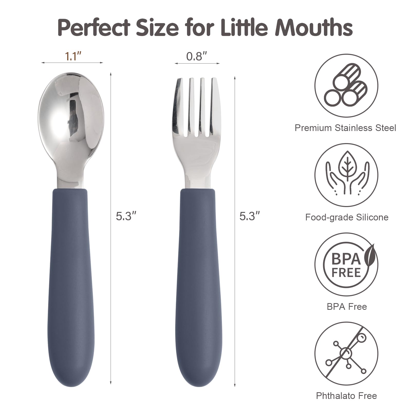 6 Pack Toddler Utensils Set - Stainless Steel Kids Silverware with Soft Silicone Handle | Safe Forks & Spoons for Babies | Dishwasher Safe, BPA-Free | Perfect for Daycare, Travel & Home Feeding