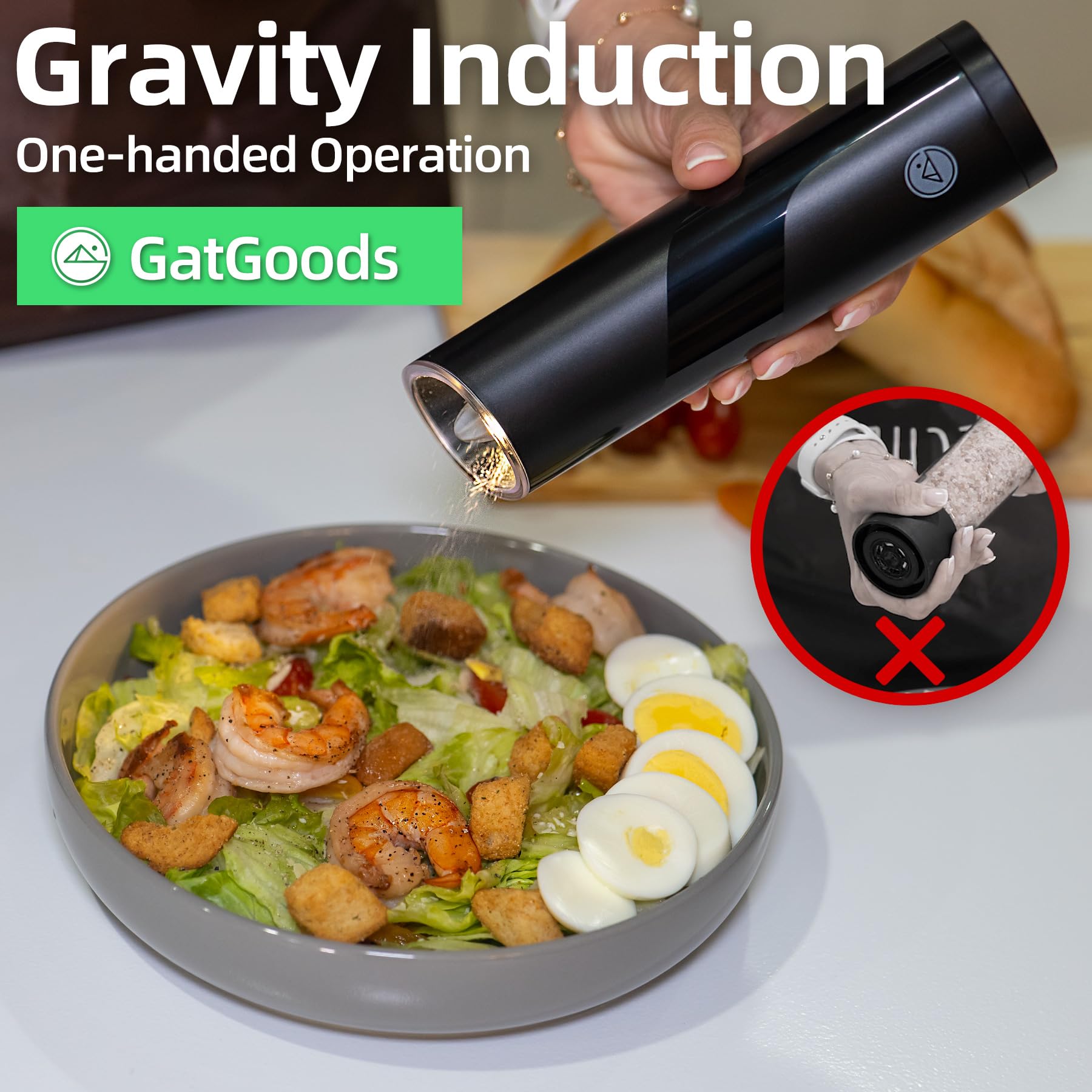 Premium Electric Salt and Pepper Grinder Set - Adjustable Coarseness with Warm LED Light | One-Handed Automatic Operation | Battery Powered Spice Mill (Black) | Perfect for Kitchen, Dining Table & Outdoor BBQ