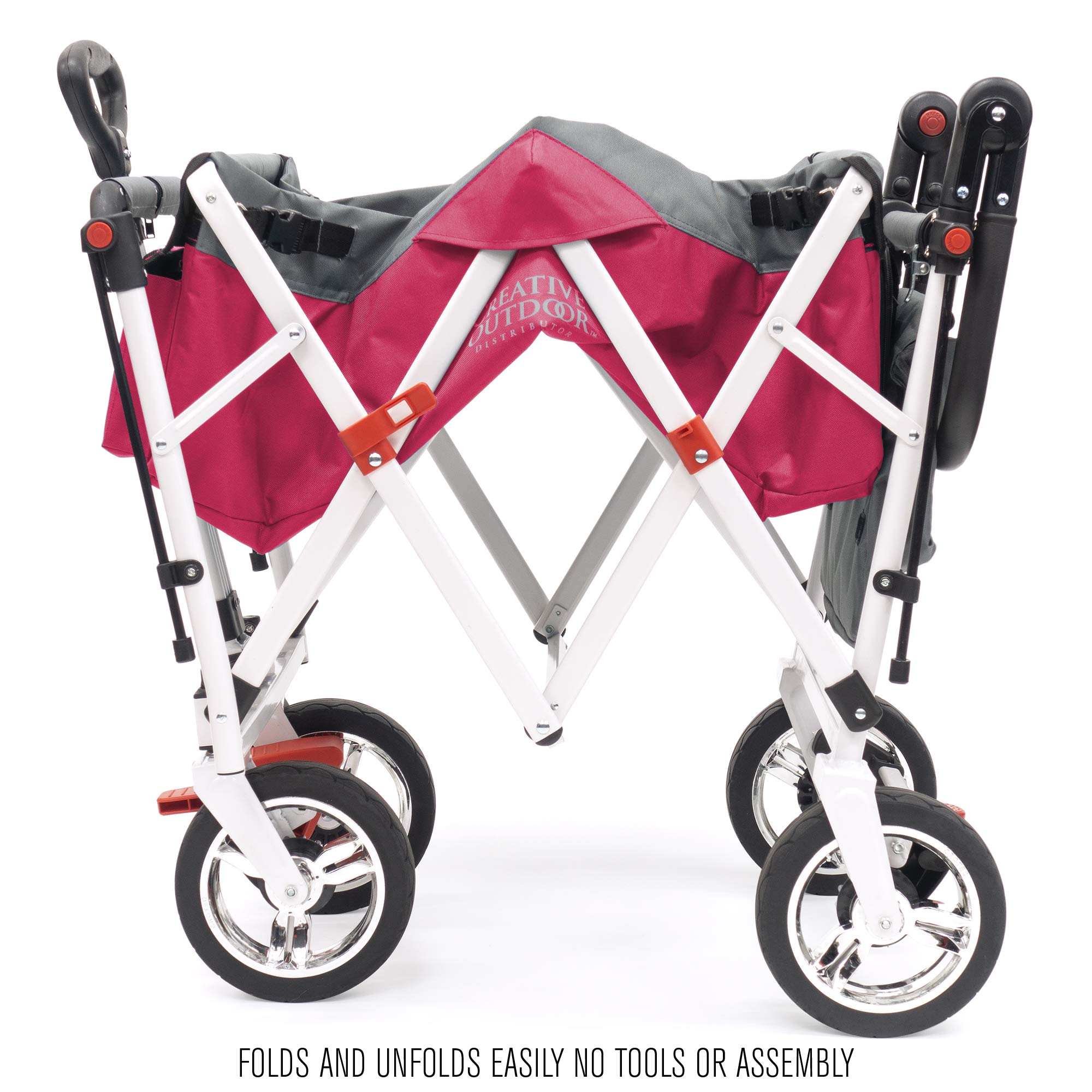 Creative Outdoor Wagon for Kids - Push & Pull Collapsible Stroller with Canopy | Foldable Wagon for Beach, Park, Garden & Tailgate Parties | Silver Series Plus in Pink | Perfect for Family Outings, Picnics & Outdoor Adventures