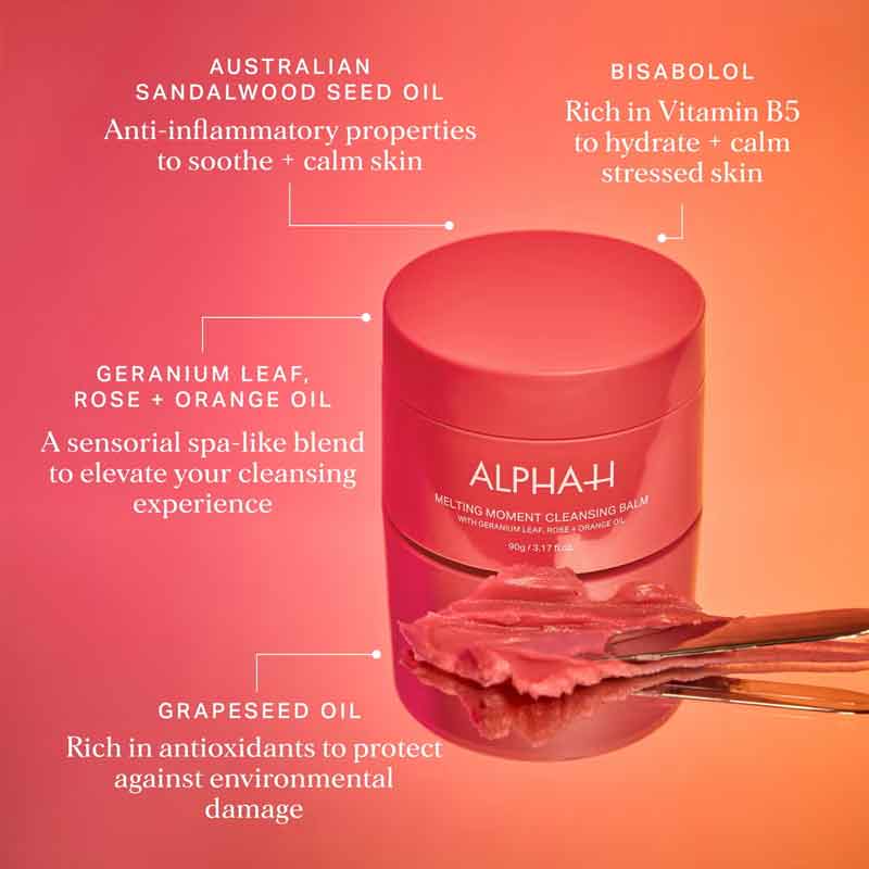 Alpha H Melting Moment Cleansing Balm - Limited Edition with Geranium Leaf, Rose & Orange Oil | Gentle Makeup Remover & Deep Cleanser for All Skin Types | Perfect for Nighttime Skincare Routine