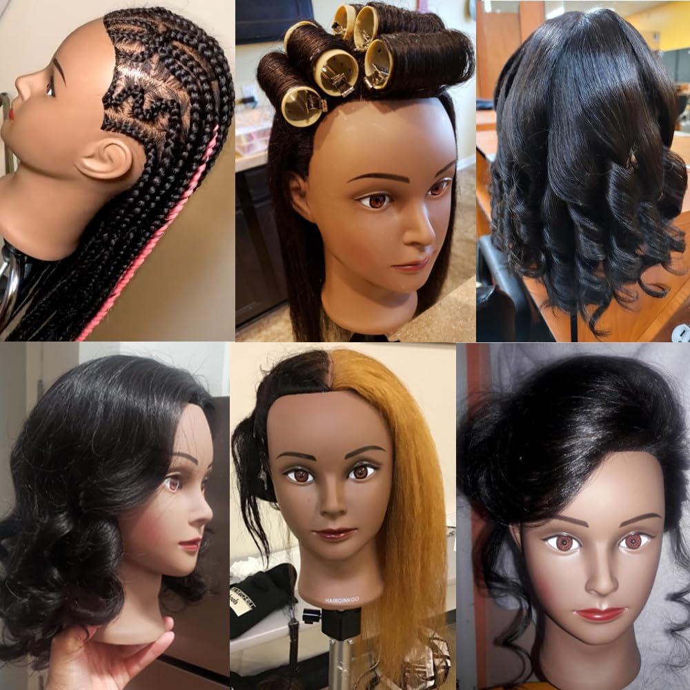 Professional Hair Styling Mannequin Head with 100% Real Human Hair - Perfect for Hairdresser Training, Cutting & Styling Practice - Includes Adjustable Clamp Stand (1711B0216) - Ideal for Salon Students, Cosmetology Classes & Home Hair Practice
