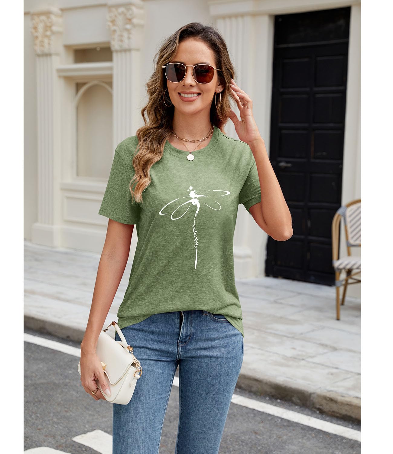 Trendy Women's Dragonfly Graphic Printed Short Sleeve T-Shirt - Casual Loose Fit Summer Top for Women - Perfect for Beach Outings, Weekend Wear & Street Fashion