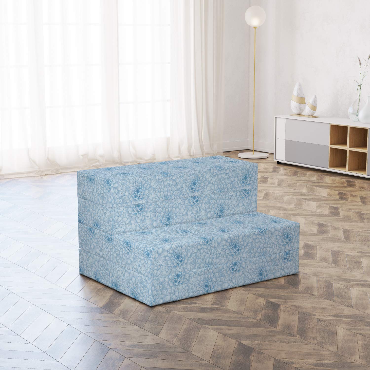 Ambesonne Blue Foldable Mattress - Blooming Romance Floral Design - 74.8