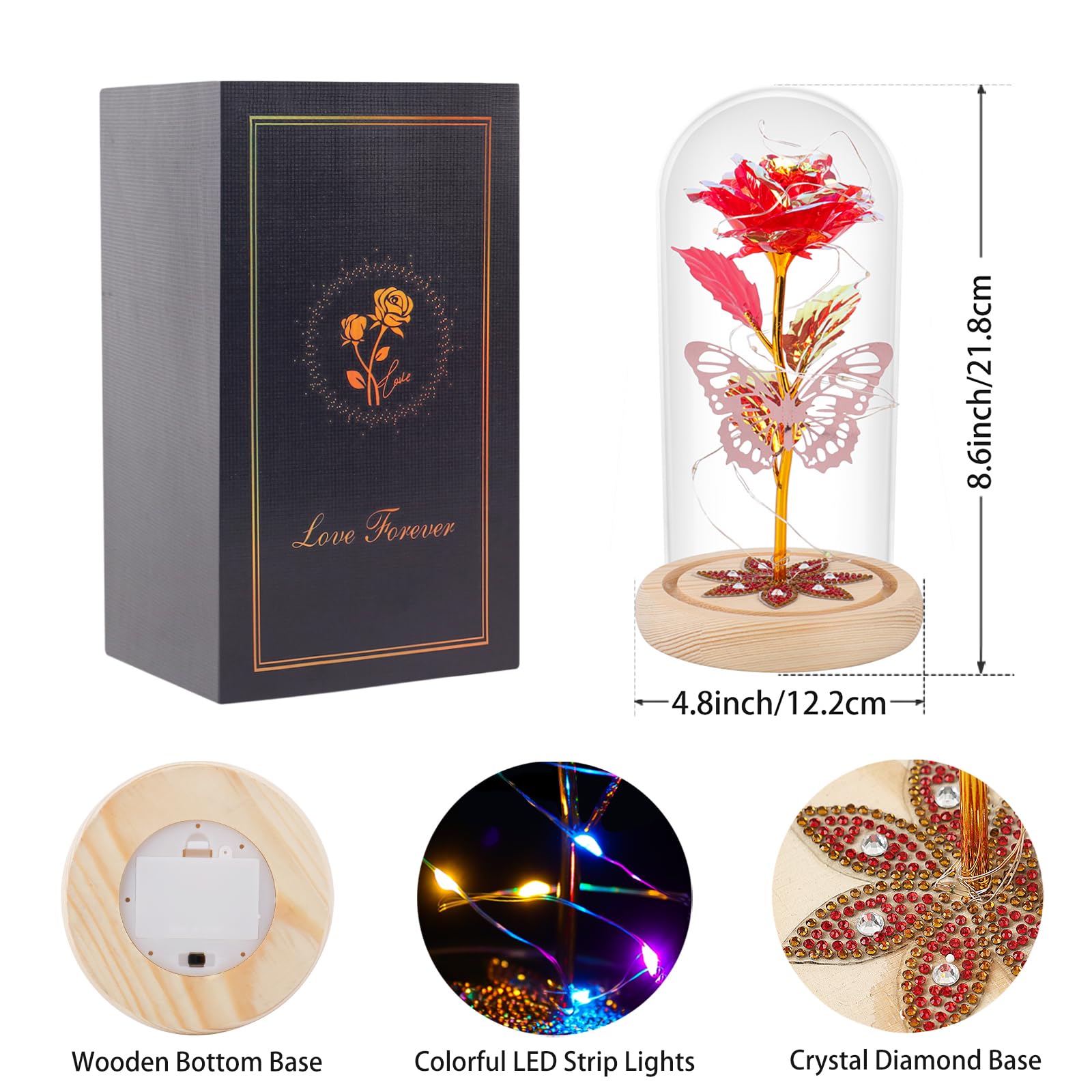 Beferr Preserved Rose in Glass Dome - Eternal Artificial Flower Gift for Women, Mom, Wife, Grandma, Daughter (Red) | Birthday, Mother's Day, Anniversary Present | Home Decor, Wedding Centerpiece, Romantic Gift Idea