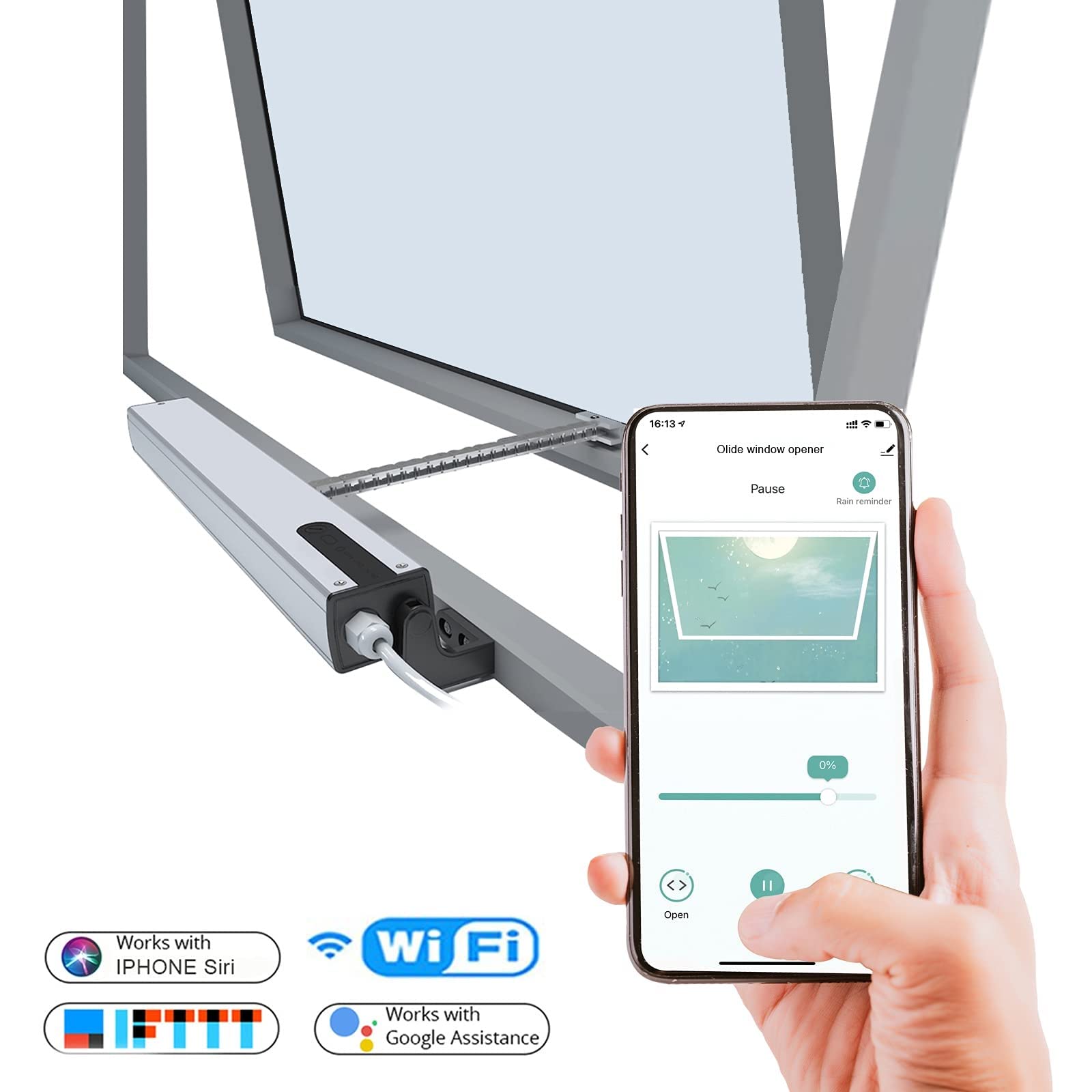 Smart WiFi Window Opener with Alexa & Google Assistant - Automatic AC Motor Window Controller, US Standard, App & Push Panel Remote Control - Perfect for Home Automation, Greenhouses & Ventilation Systems