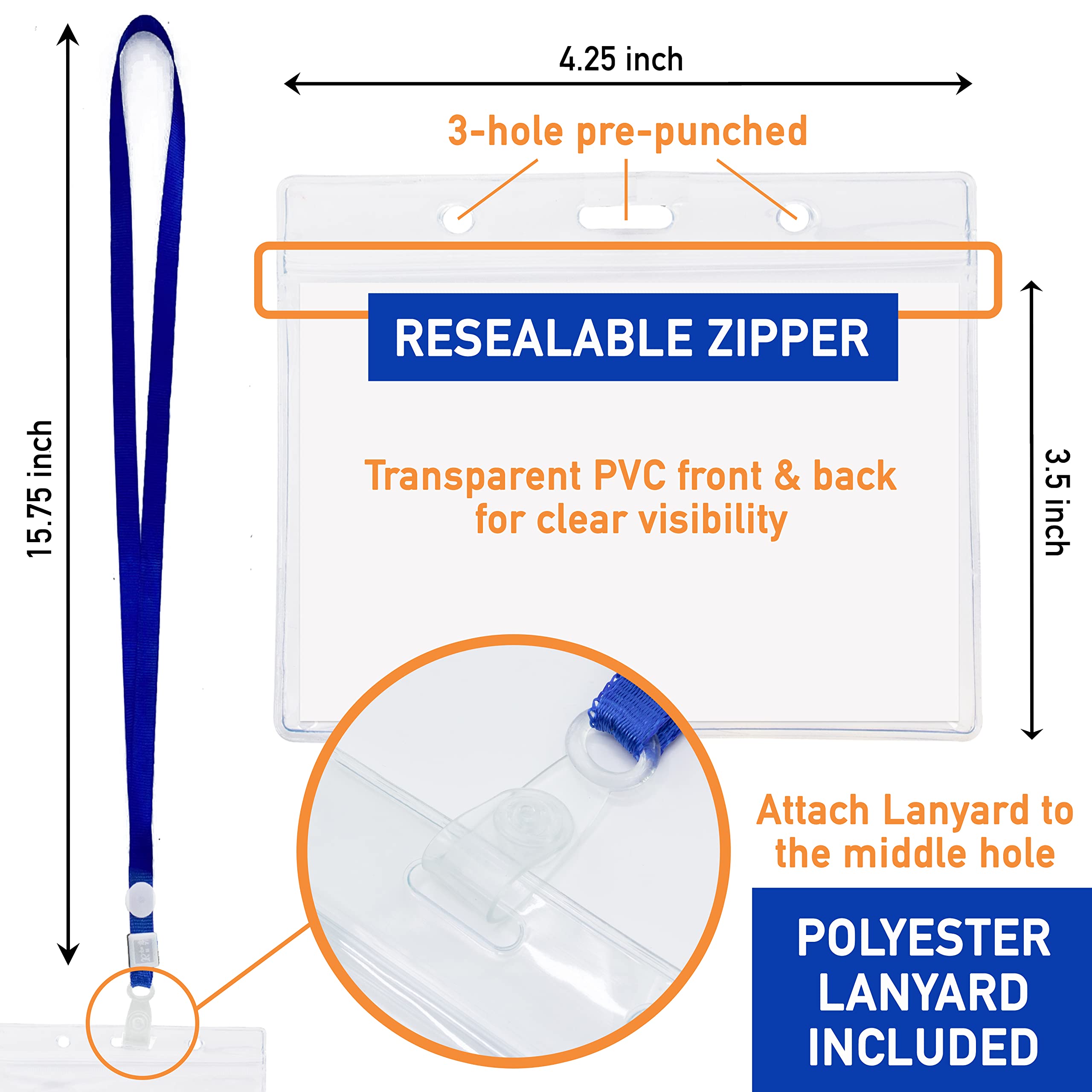 20-Pack Clear PVC ID Badge Holders with Lanyards - 4.25×3.5