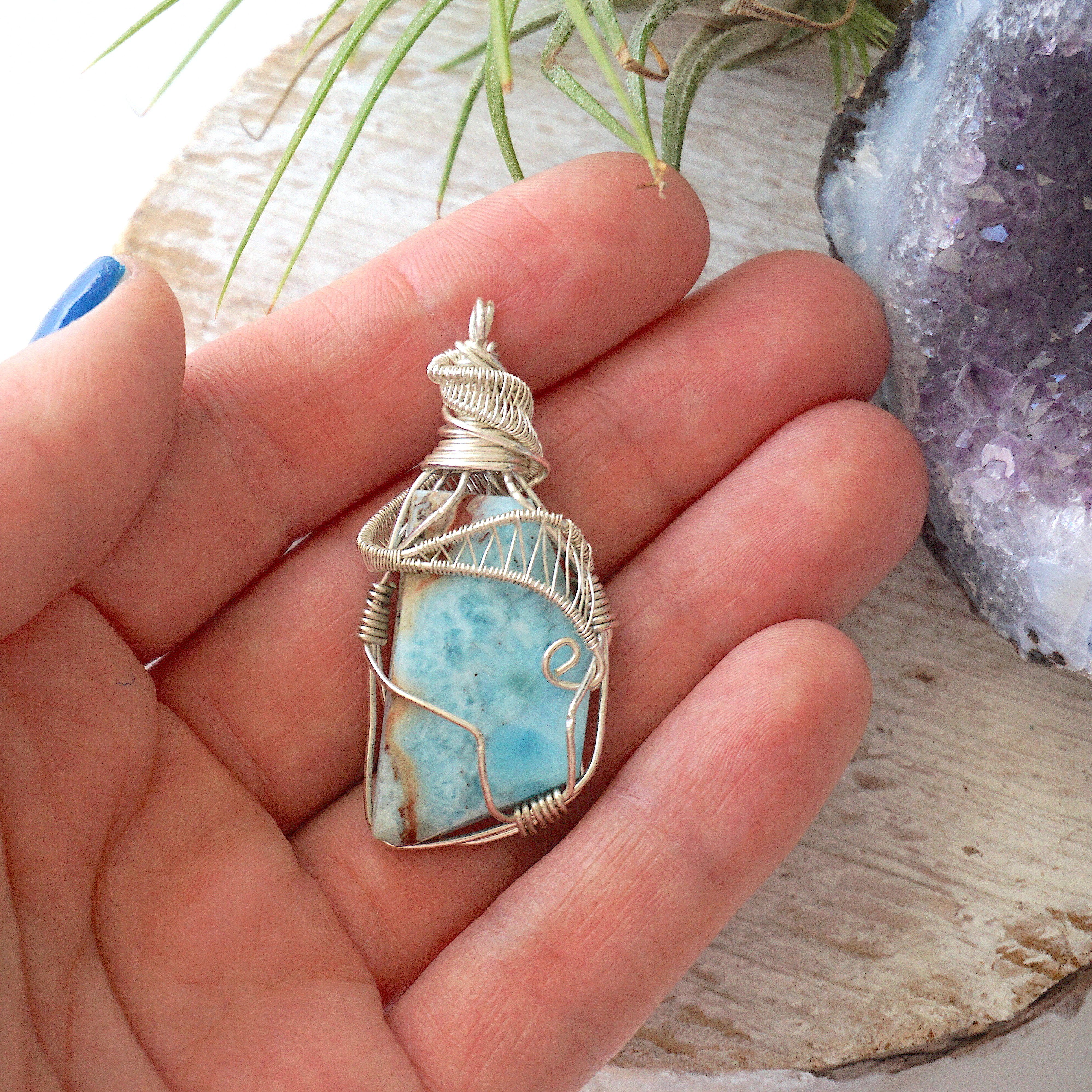 Natural Raw Larimar Crystal Pendant Necklace - 925 Sterling Silver Jewelry for Women - Healing Stone Gift for Birthdays, Meditation & Spiritual Protection