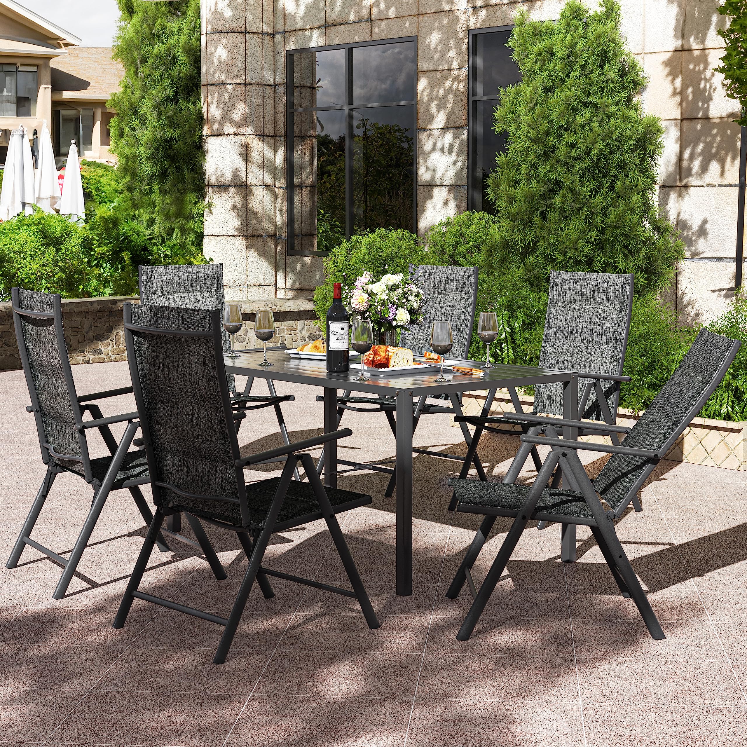 4-Pack UDPATIO Folding Patio Dining Chairs - All-Weather Textilene Padded Seats, Steel Frame & Adjustable Design - Perfect for Outdoor BBQs, Poolside Lounging & Backyard Gatherings (Dark Grey, No Assembly Required)