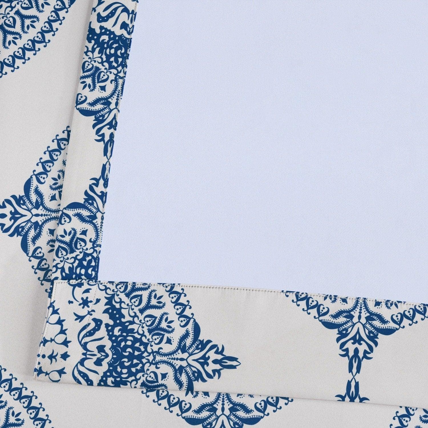 Henna Blue Emblem Blackout Curtains - Thermal Insulated Window Drapes for Bedroom & Living Room - Blocks Sunlight & UV Rays for Better Sleep & Privacy