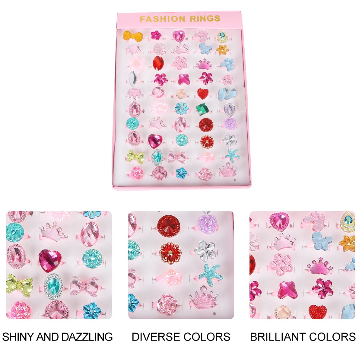 KESYOO 50pcs Adjustable Kids Rings - Colorful Cartoon Toy Rings for Children | Perfect for Dress-Up, Party Favors & Pretend Play