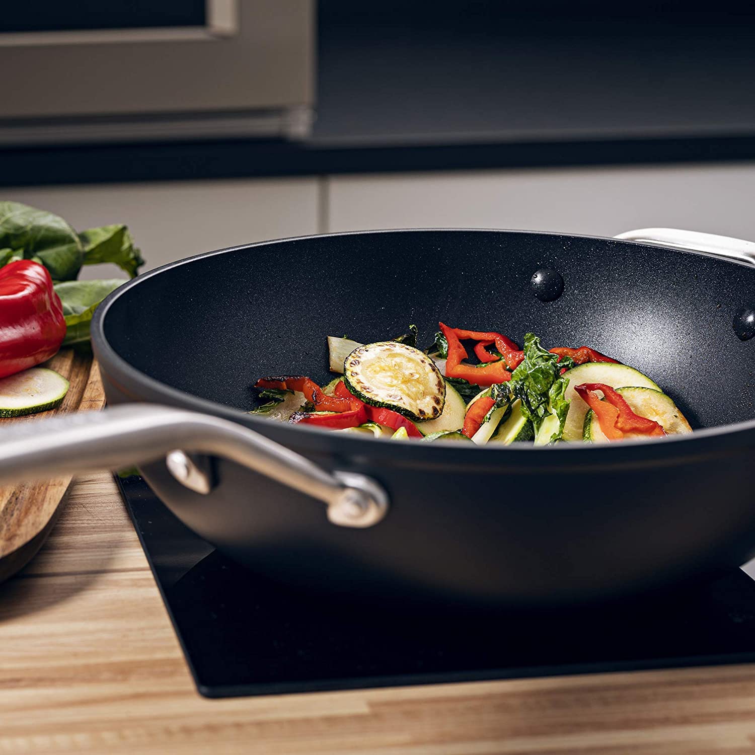 KitchenAid Forged Hardened Aluminum Non-Stick Wok Pan - 30cm/5L, Induction Compatible, Oven & Dishwasher Safe - Perfect for Stir-Frying, Sautéing & Asian Cooking