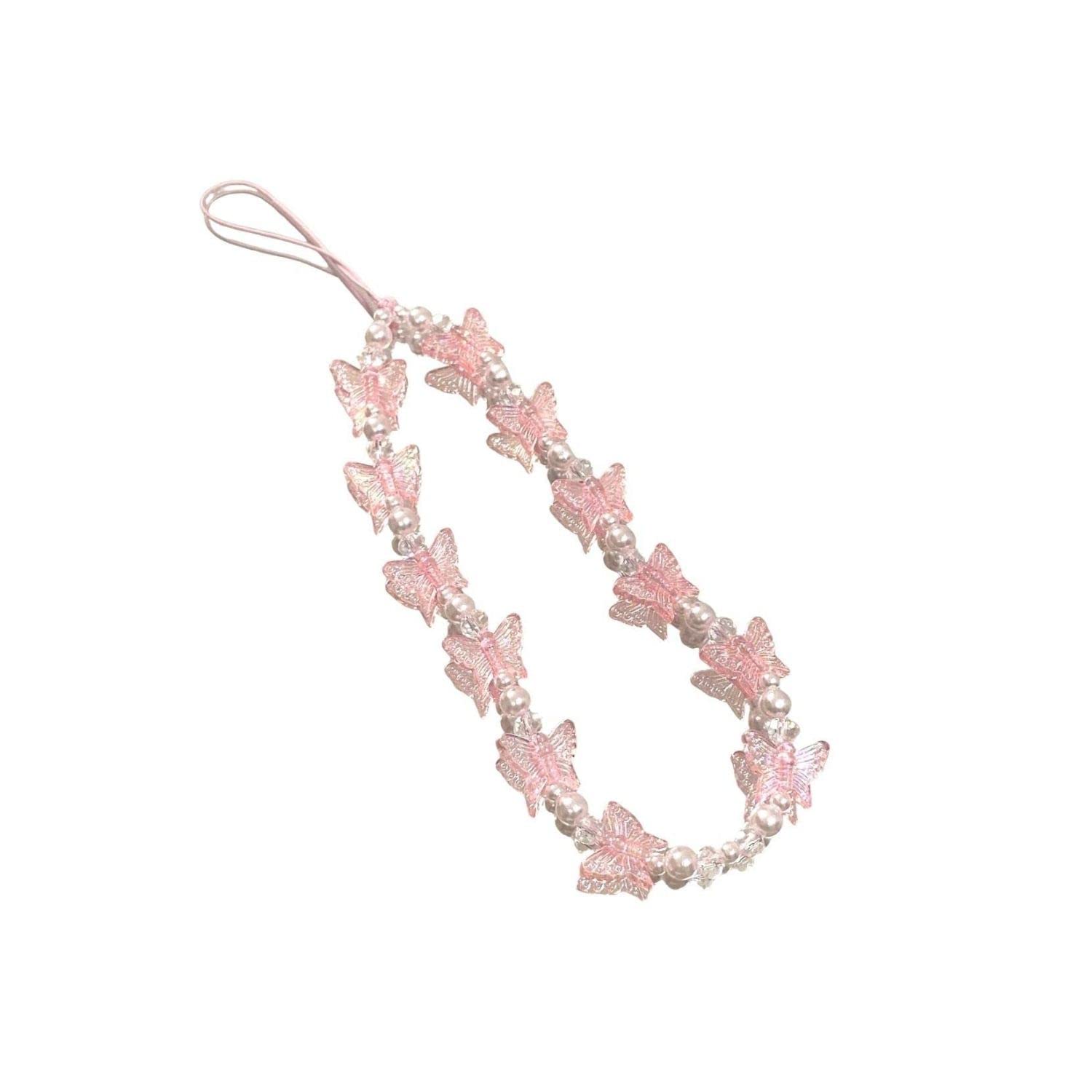 1-2 PCS Natural Stone Beaded Phone Lanyard - Handmade Butterfly Charm Strap for Women & Girls | Rainbow Keychain for Phone, Purse & Backpack Accessories
