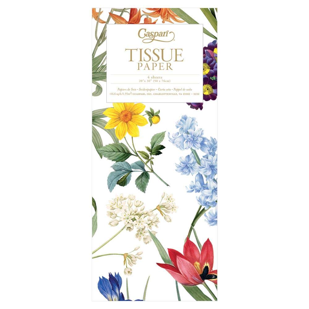 Caspari Redouté Floral White Tissue Paper - 4 Sheets for Gift Wrapping, Wedding Decor & DIY Crafts