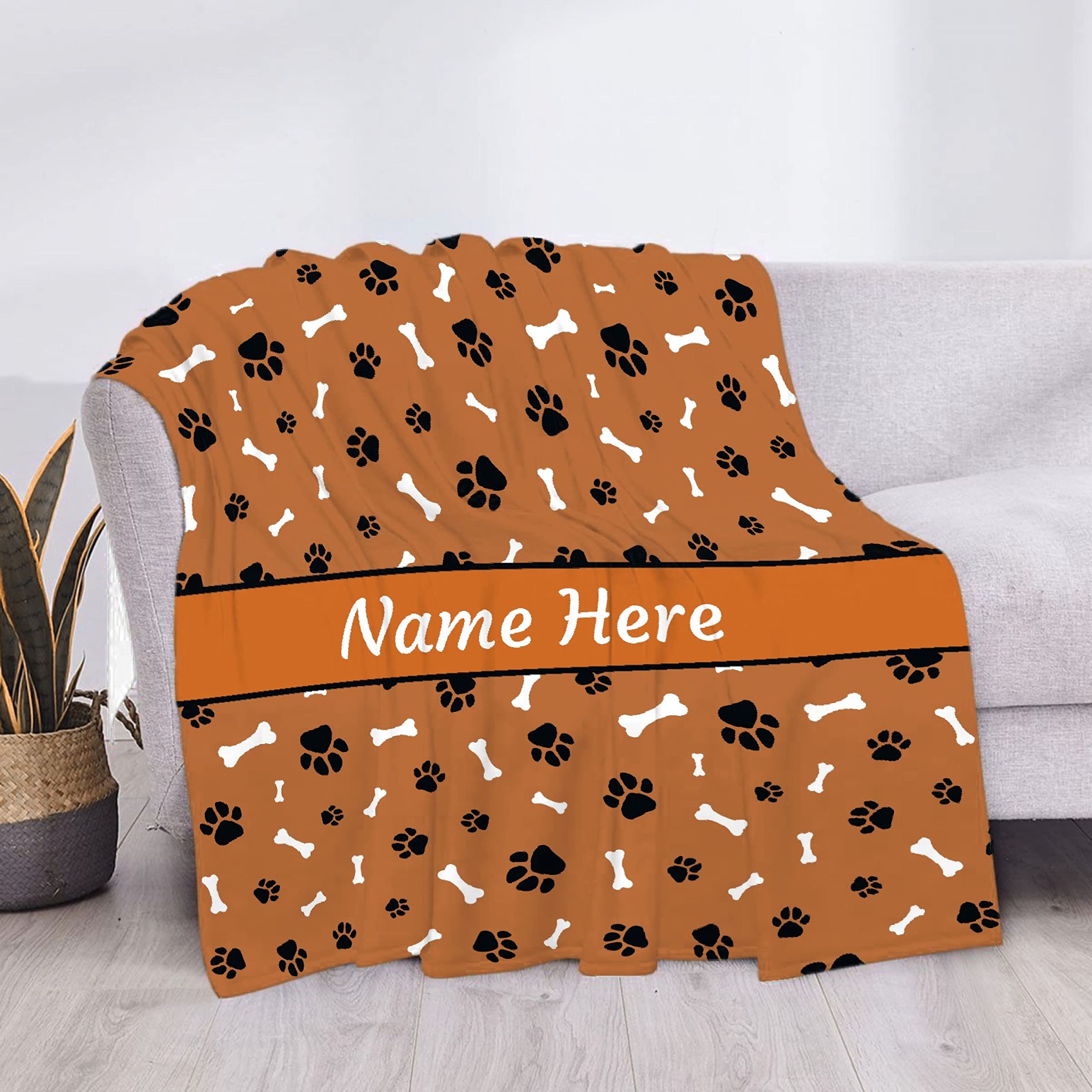 Custom Personalized Dog Blanket with Name - Soft Fleece Pet Blanket Featuring Paw & Bone Design | Perfect Gift for Dog Lovers, Mom, Dad & Women | Cozy Throw for Bed, Sofa, Couch & Travel | XL Size for Family Use