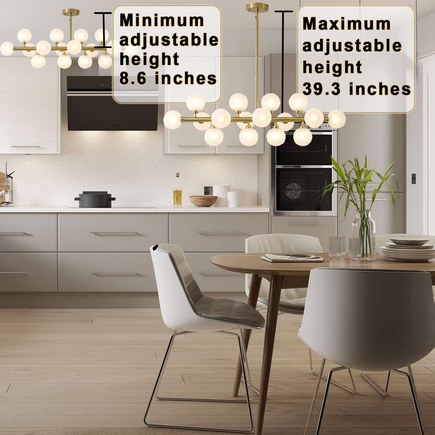 Modern Gold Bubble Linear Chandelier - 16 Light Hanging Pendant Fixture for Dining Room, Kitchen Island & Table Lighting | Copper & White Glass Design | Perfect for Contemporary Home Decor & Restaurant Ambiance