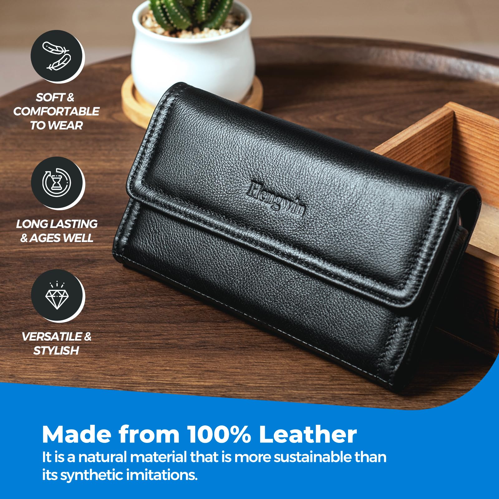 Premium Leather Phone Holster Belt Case - Compatible with iPhone 16 Pro Max/15 Pro Max/14 Plus & Samsung Galaxy A15/A25/S24 Ultra/S23+ - Secure Belt Clip Pouch for Everyday Carry (Black) - Ideal for Outdoor Activities, Work & Travel