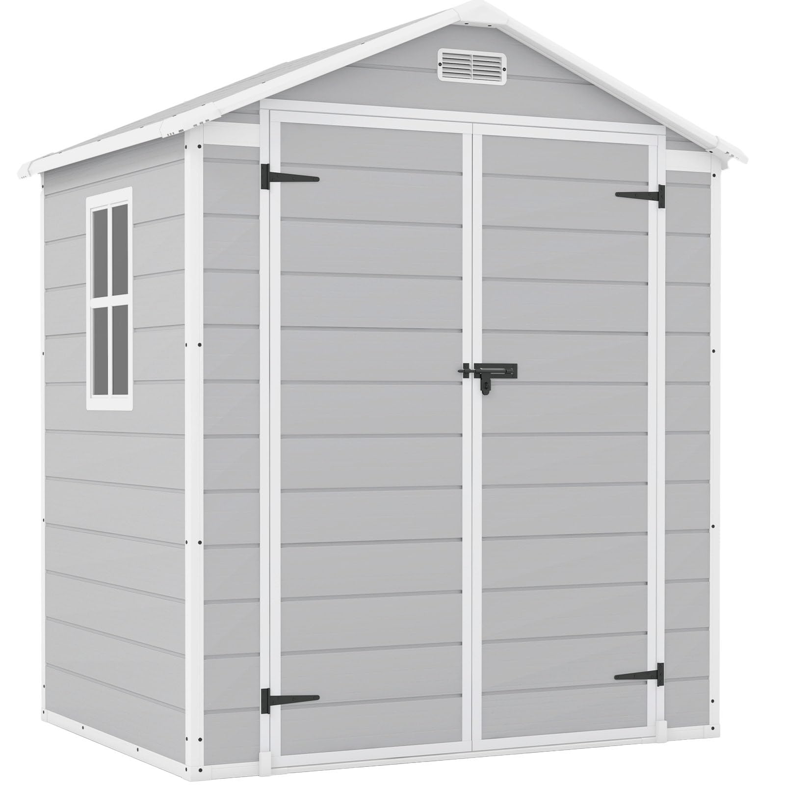 Patiowell 6x4 FT Plastic Outdoor Storage Shed - Waterproof Garden Shed for Patio Furniture, Lawn Mower, Bikes & Beach Chairs - Durable White & Grey Utility Shed for Backyard, Garage & Poolside Storage