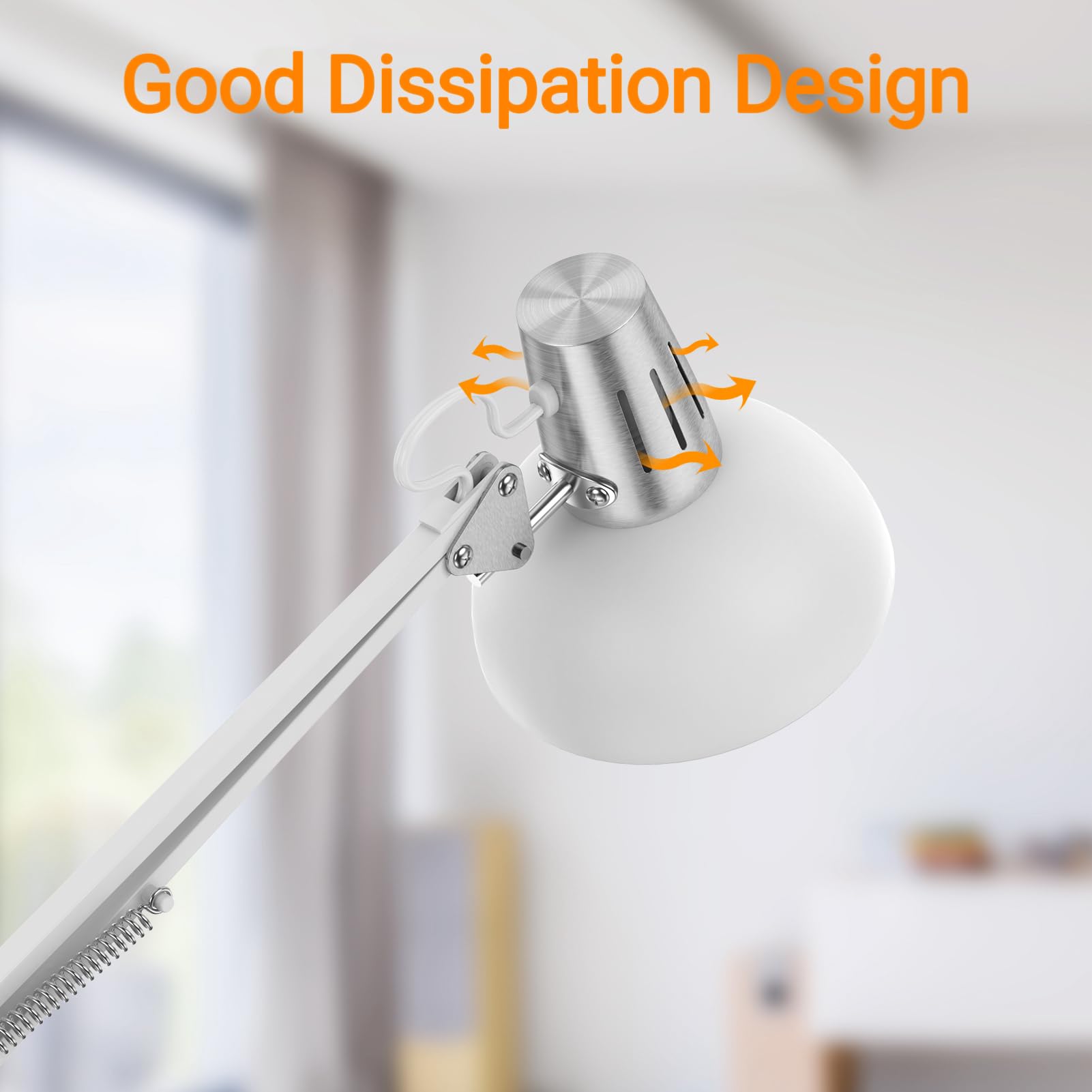 LEPOWER Swing Arm Floor Lamp with Heavy Metal Base - Adjustable Industrial Standing Light, E26 Socket, Modern Reading Lamp for Living Room, Bedroom, Office (White) | Perfect for Cozy Reading Nooks & Workspace Lighting