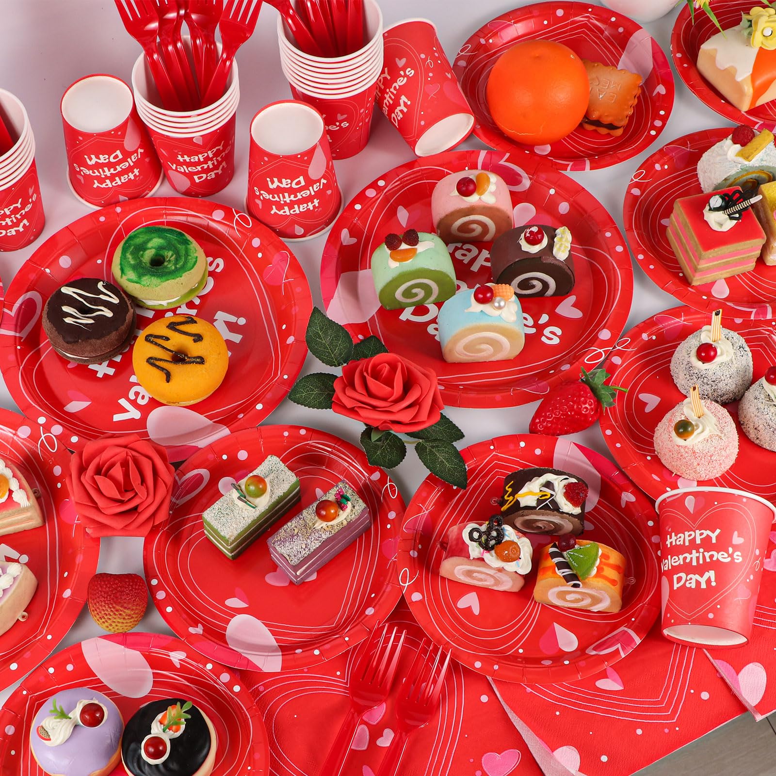 Valentine's Day Party Supplies Set - 24 Pcs Disposable Plates, Cups, Napkins & Forks for Valentine's Day, Engagement, Anniversary Celebrations - Perfect for Romantic Dinners, Couple Parties & Special Occasions