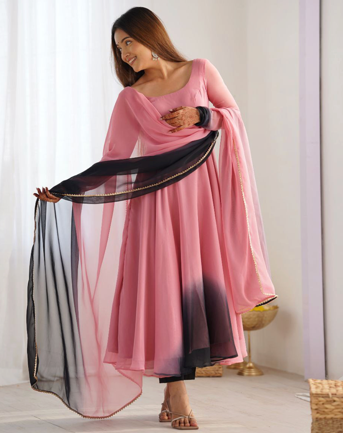 Elegant Light Pink Bollywood Black Anarkali Suit Set for Women | Traditional Indian Party Wear | Perfect for Weddings, Festivals & Special Occasions