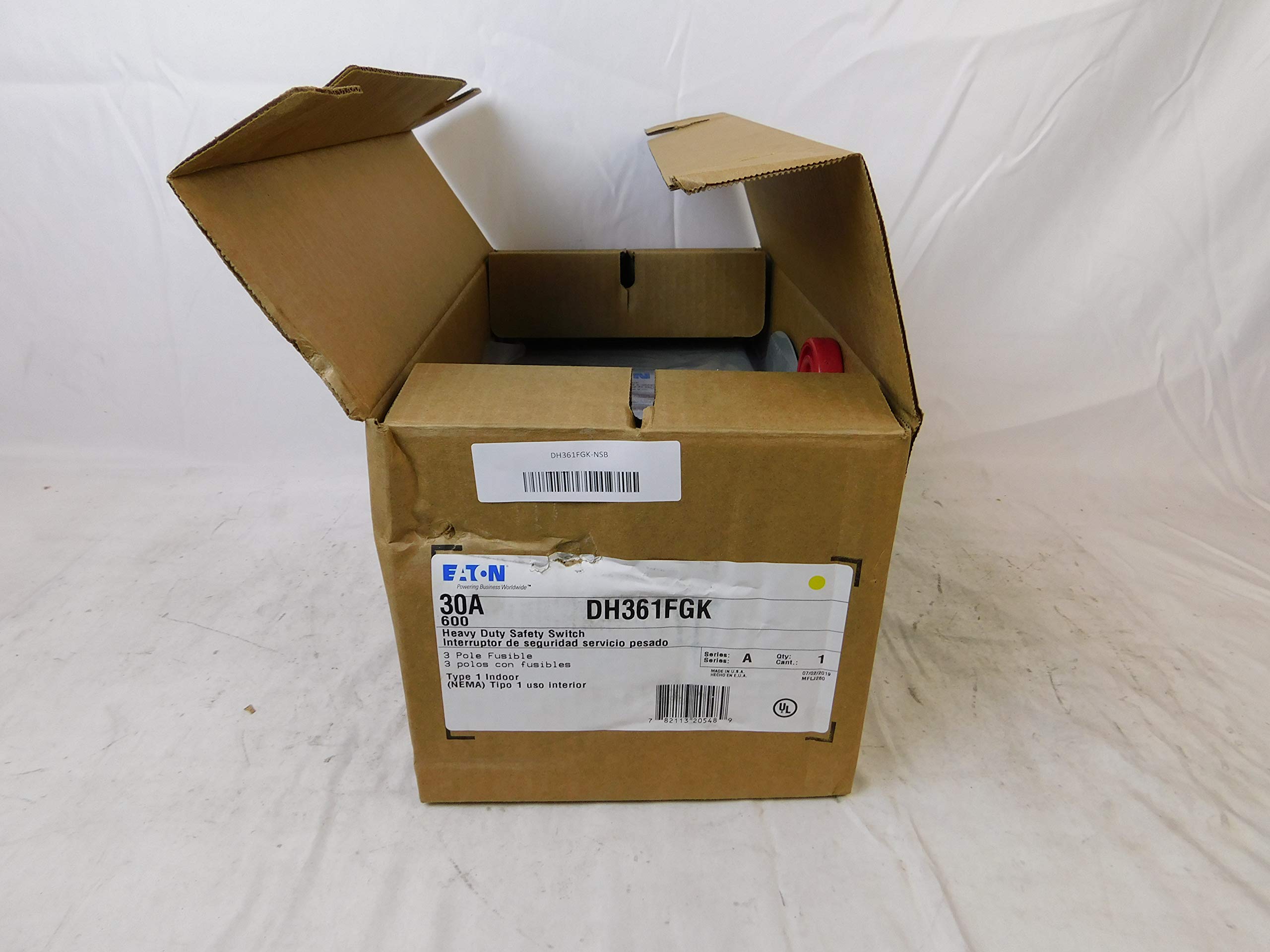 Eaton DH361FGK 600VAC/250VDC 3PST 30A Safety Switch - Heavy Duty Industrial Electrical Disconnect for Panelboards & Motor Control Applications