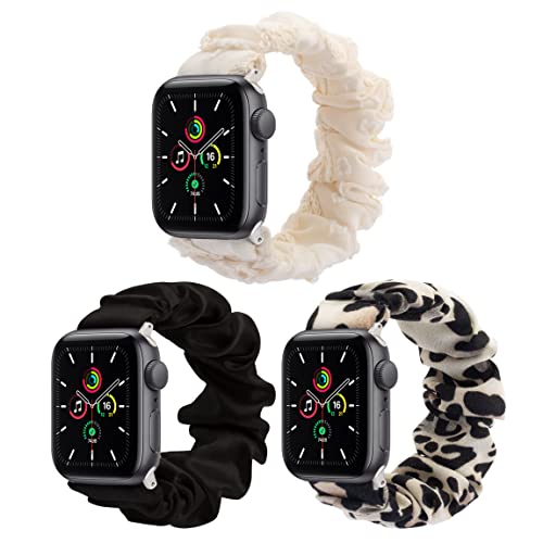 Elastic Apple Watch Band for Women - 3 Pack Stretchy Scrunchie Bracelet Strap Compatible with iWatch Series 7/6/5/4/3/2/1/SE (38mm 40mm 41mm 42mm 44mm 45mm) - Perfect for Workouts, Yoga & Casual Wear