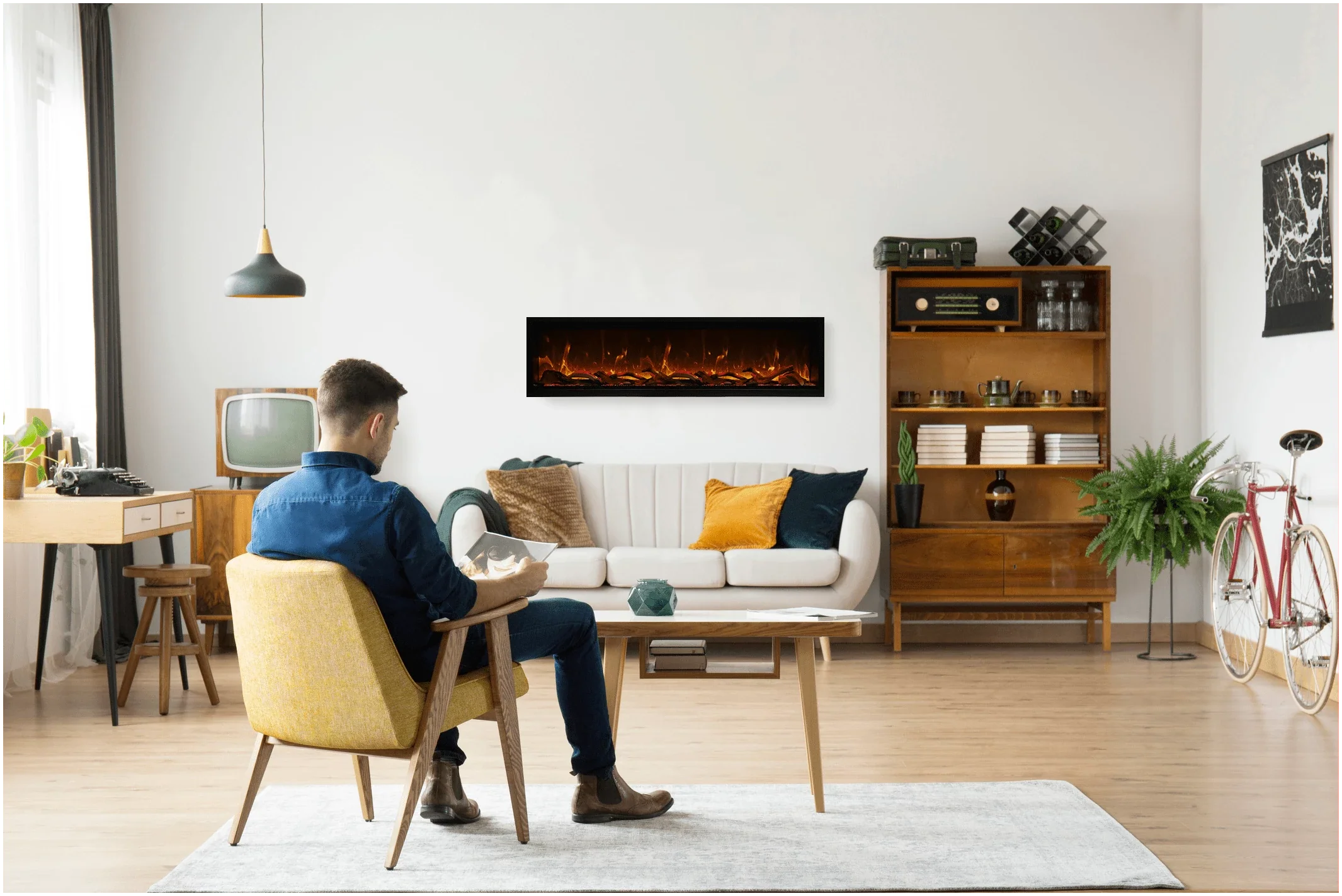 Amantii SYM 60 XT BESPOKE Symmetry Xtra Tall Electric Fireplace - Modern Wall Mounted Heater for Living Room, Bedroom & Office - Energy Efficient & Realistic Flame Effect