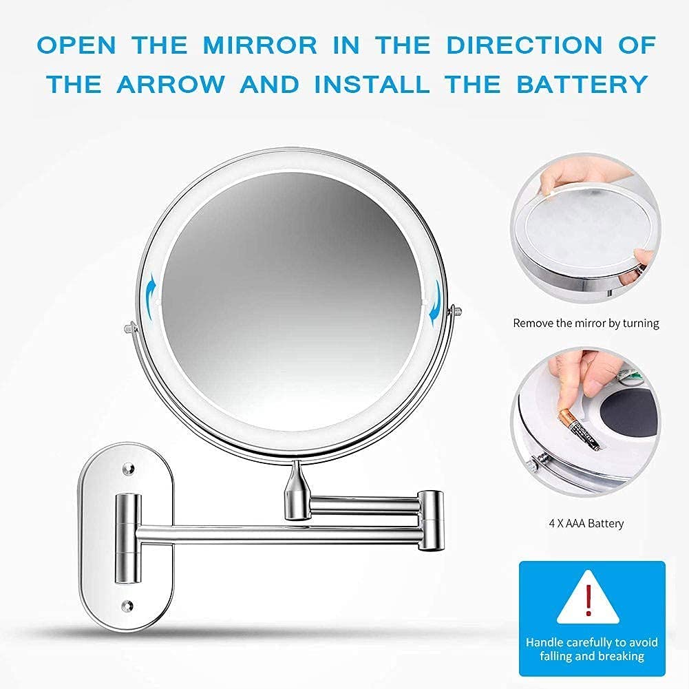 JYCCH Wall Mounted Makeup Mirror with Lights - Double Sided 1X/10X Magnifying Vanity Mirror, Swivel & Extendable, LED Illuminated for Perfect Makeup Application - Ideal for Bathroom, Bedroom & Dressing Room