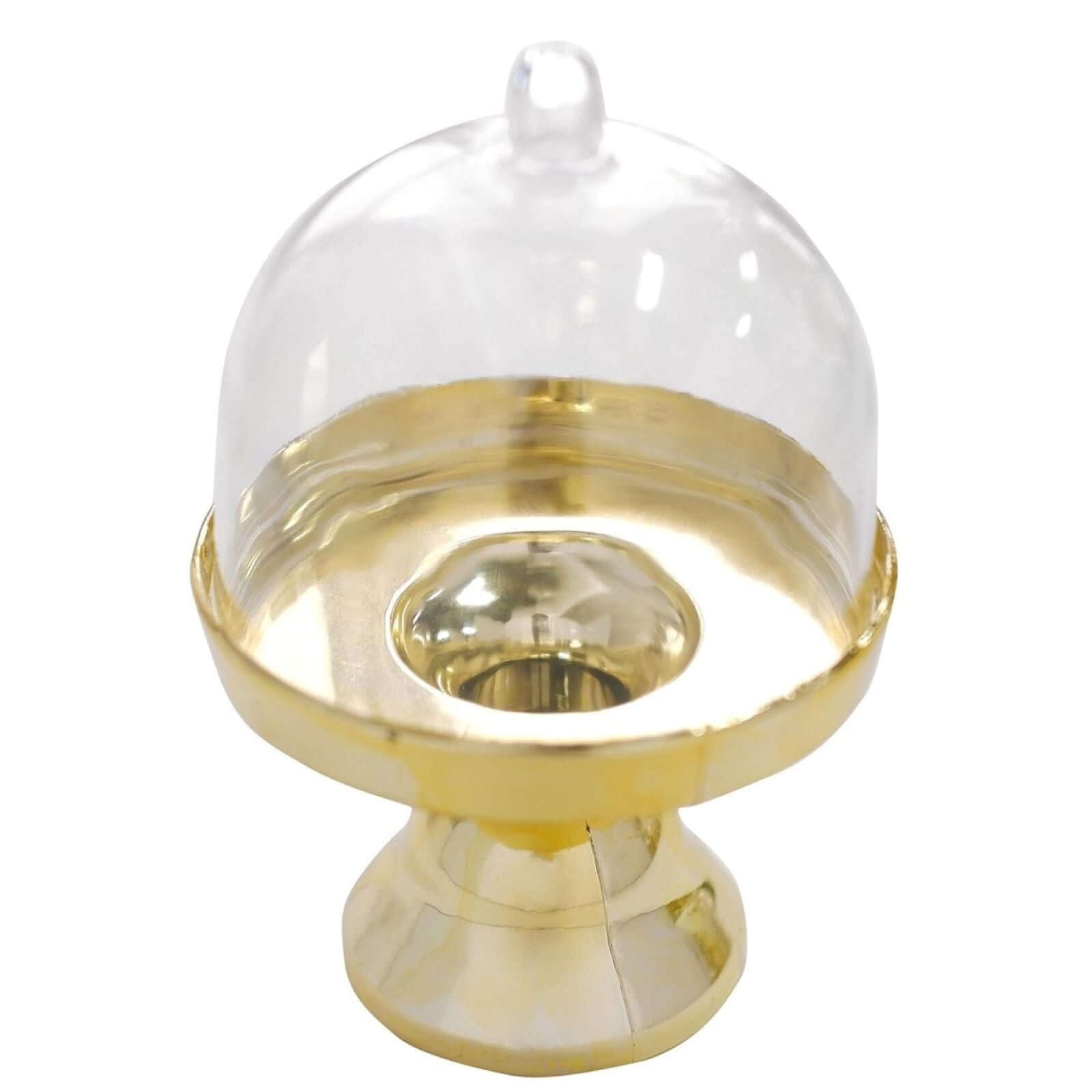 Efavormart 12-Pack 4-Inch Gold Mini Cupcake Stands with Dome - Elegant Candy Display Plates for Wedding, Birthday, Baby Shower Decor - Perfect for Dessert Tables, Candy Buffets, and Party Centerpieces
