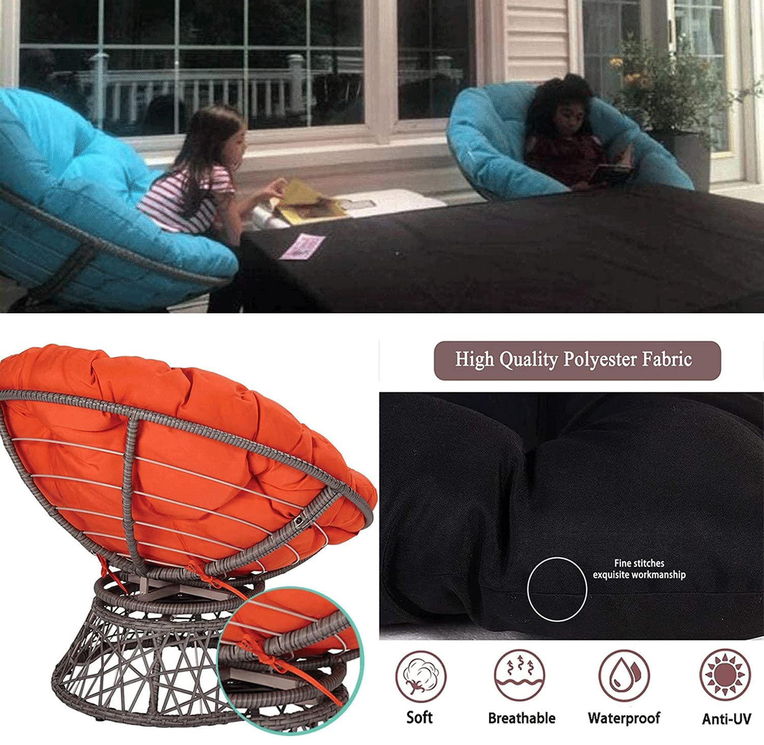 **Waterproof Thickened Round Papasan Chair Cushion Pad - 47.24 x 47.24 Inch Overstuffed Removable Seat Cover for Outdoor, Indoor, Garden, Patio, Swing, or Terrace (Green, Chair Not Included)**    **Perfect for:** Relaxing in your backyard, sunroom, or porch while enjoying comfort and durability.