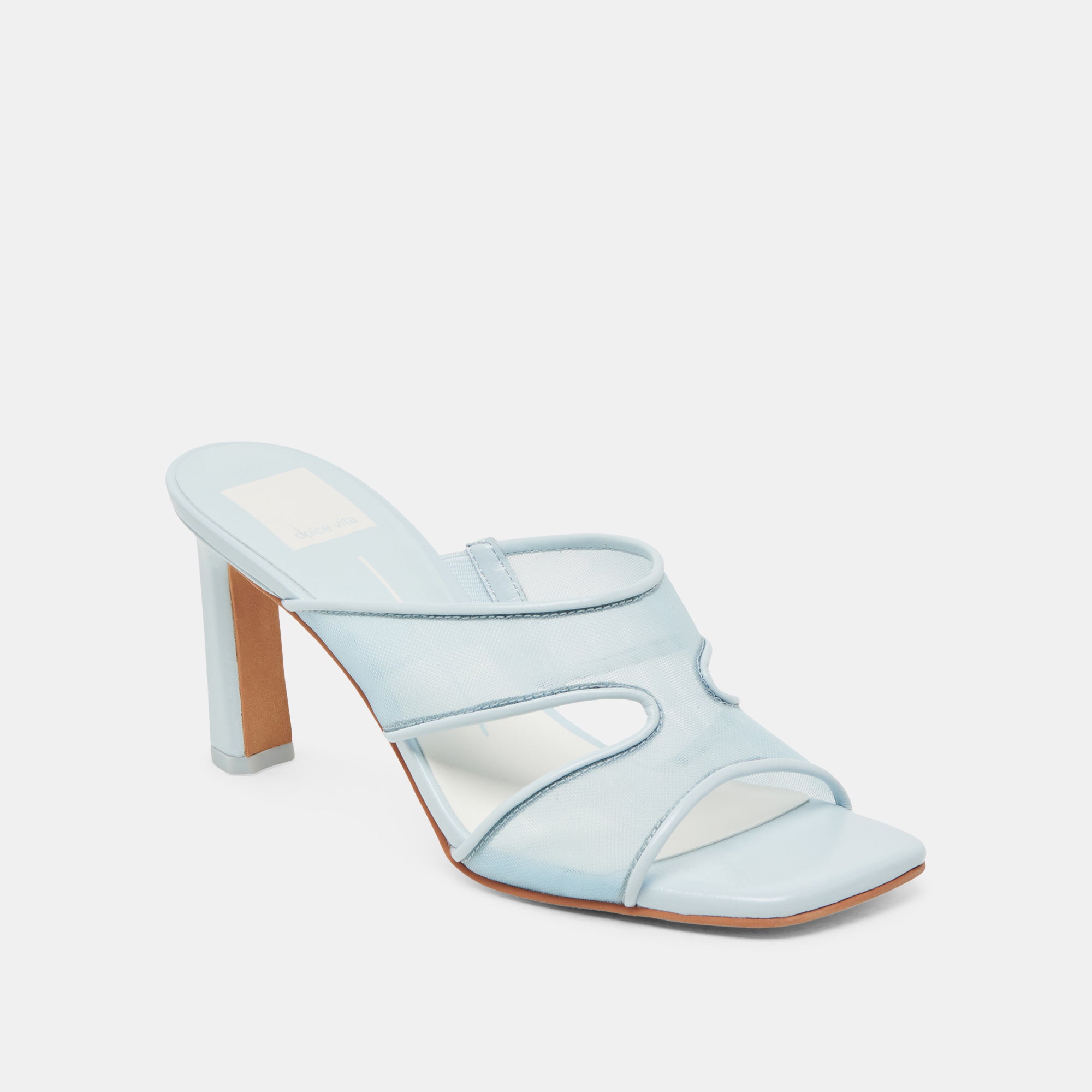 GITEL Women's Wide Heel Sandals in Ice Blue Mesh - Comfortable Summer Shoes for Beach, Party, and Casual Wear
