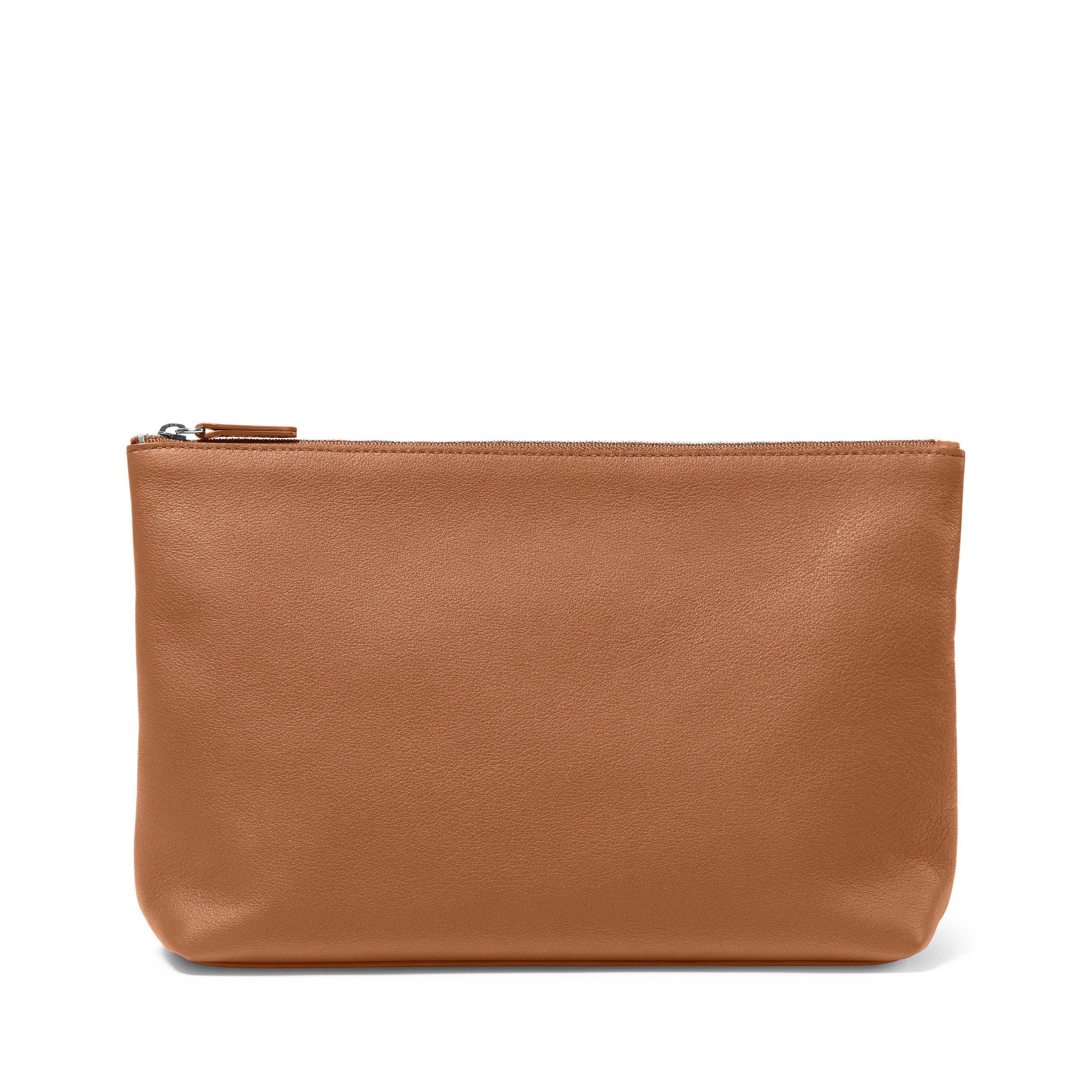 Premium Large Leather Accessories Pouch in Cognac - Perfect for Organizing Jewelry, Makeup & Travel Essentials | Durable & Stylish Storage Solution for Women & Men