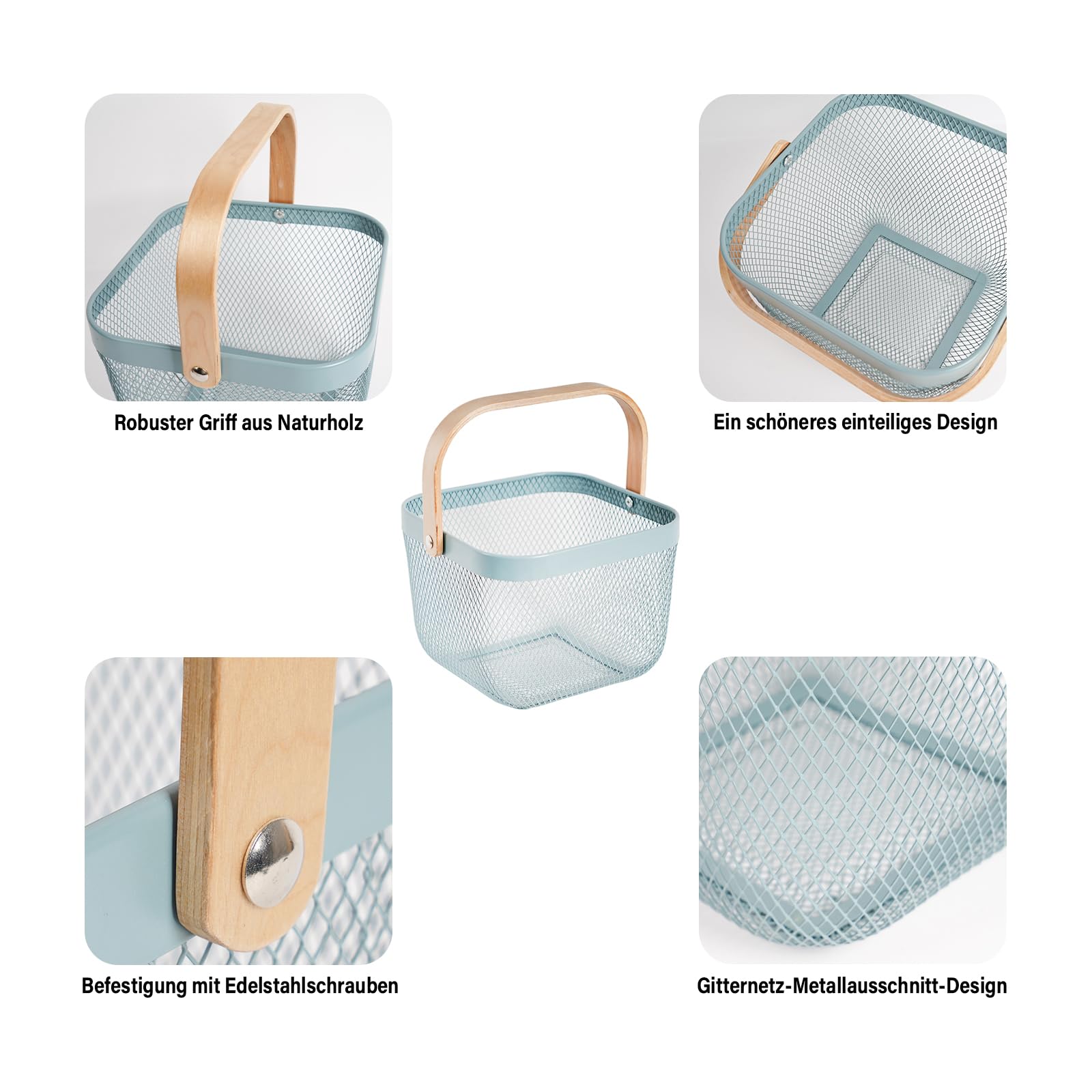 Stainless Steel Mesh Harvest Basket with Handle - Square Wire Basket for Gathering Vegetables, Fruits, and Garden Produce - Multi-Purpose Storage Organizer for Kitchen, Picnic, and Outdoor Activities (Blue) - Perfect for Farmers Market, Gardening, and Camping Trips