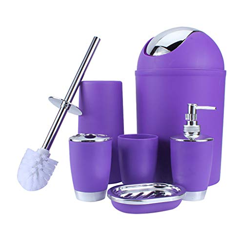 Luxury 6-Piece Bathroom Accessory Set - Plastic Toothbrush Holder, Soap Dish, Lotion Bottle, Tooth Mug, Toilet Brush & Trash Can for Modern Bathroom Decor | Perfect for Home, Hotel & Spa Use