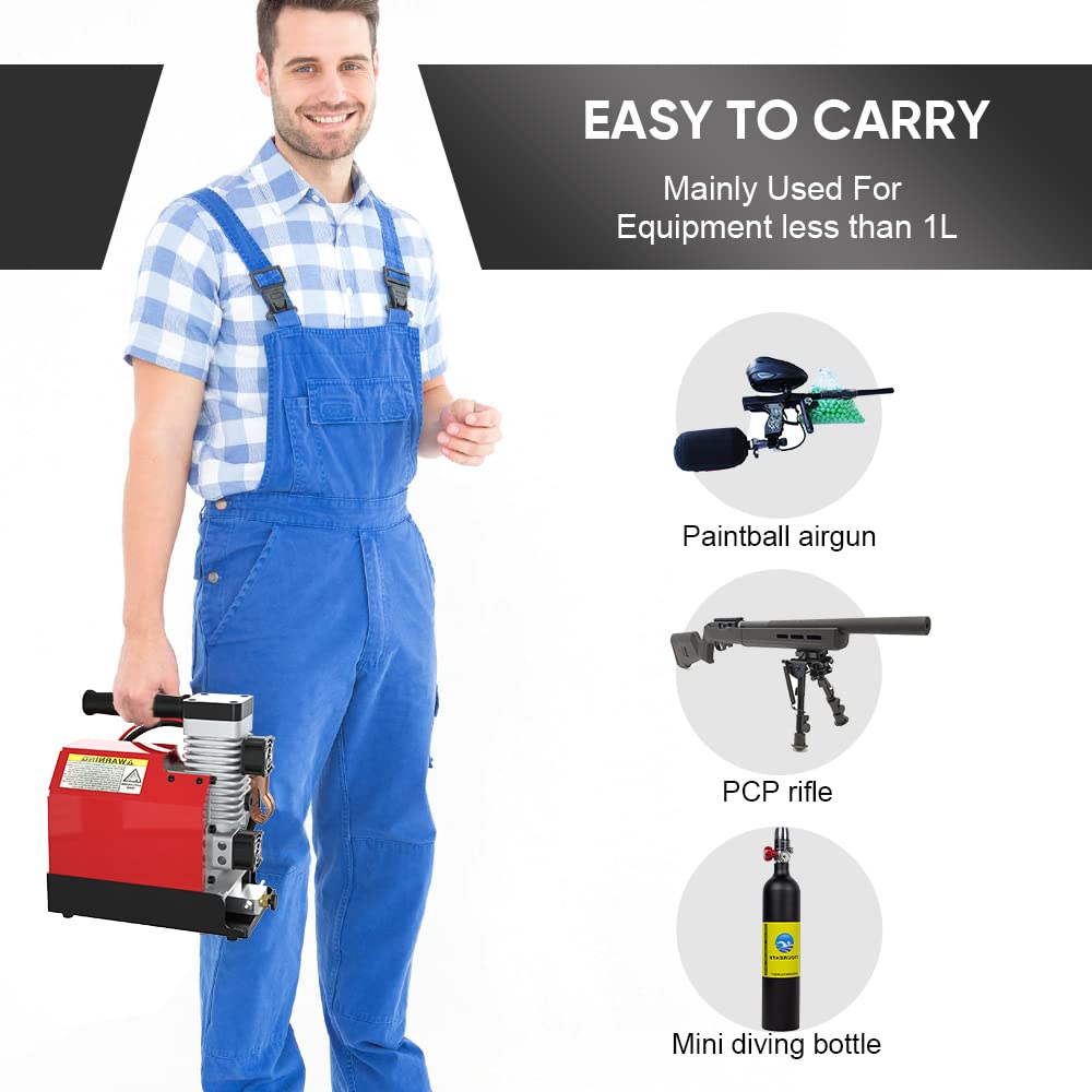 CS2 Portable PCP Air Compressor 4500PSI/30MPa - Oil-Free High Pressure Paintball Tank Compressor - 12V DC Car & 110V AC Home Power with Adapter - Includes Moisture-Oil Separator - Perfect for Paintball, Airsoft & Scuba Tank Refilling