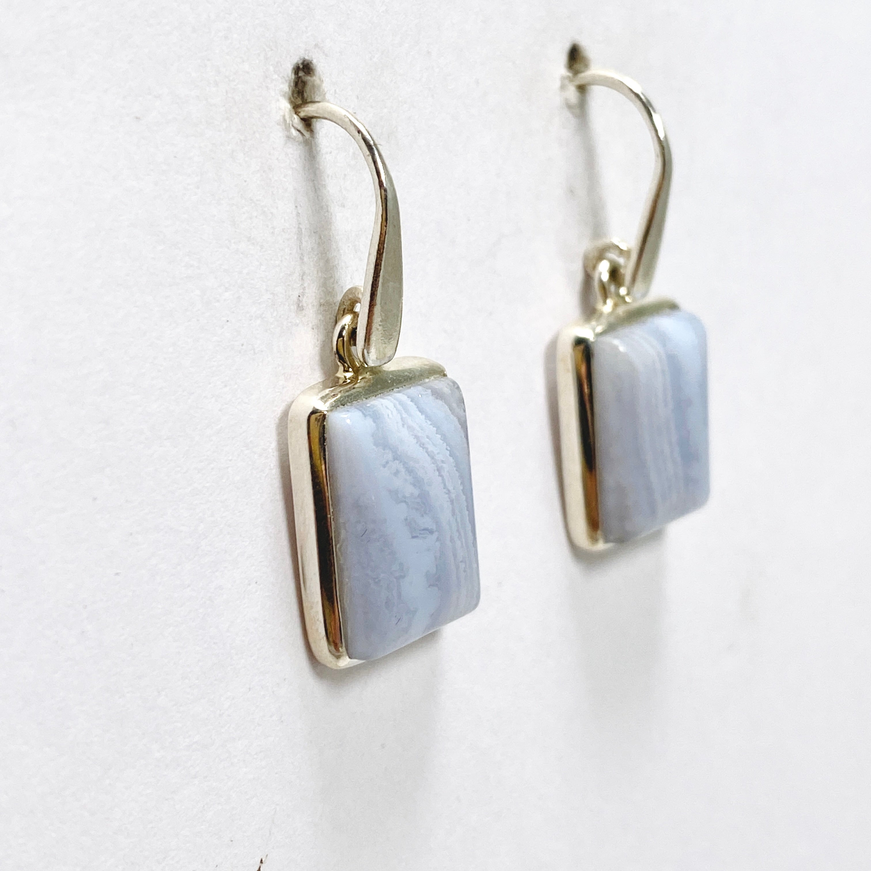 Blue Lace Agate Rectangular Cabochon Earrings - Handmade Sterling Silver Dangle Earrings for Women | Perfect for Weddings, Parties & Everyday Elegance