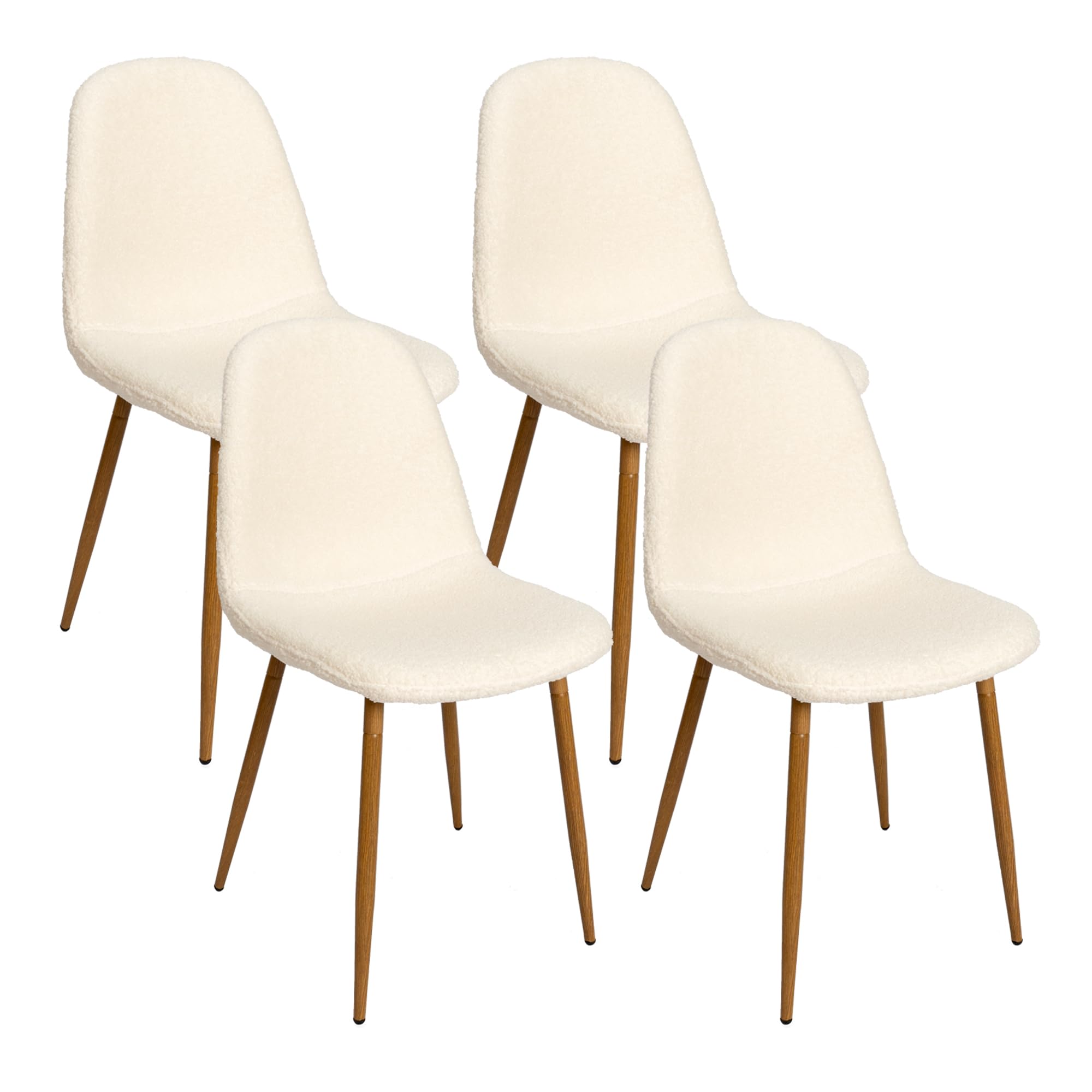 Modern CangLong 4-Piece Upholstered Dining Chair Set - Armless Fleece Kitchen Chairs with Faux Wood Metal Legs for Home, Restaurant & Office | Cream White Living Room & Dining Room Furniture