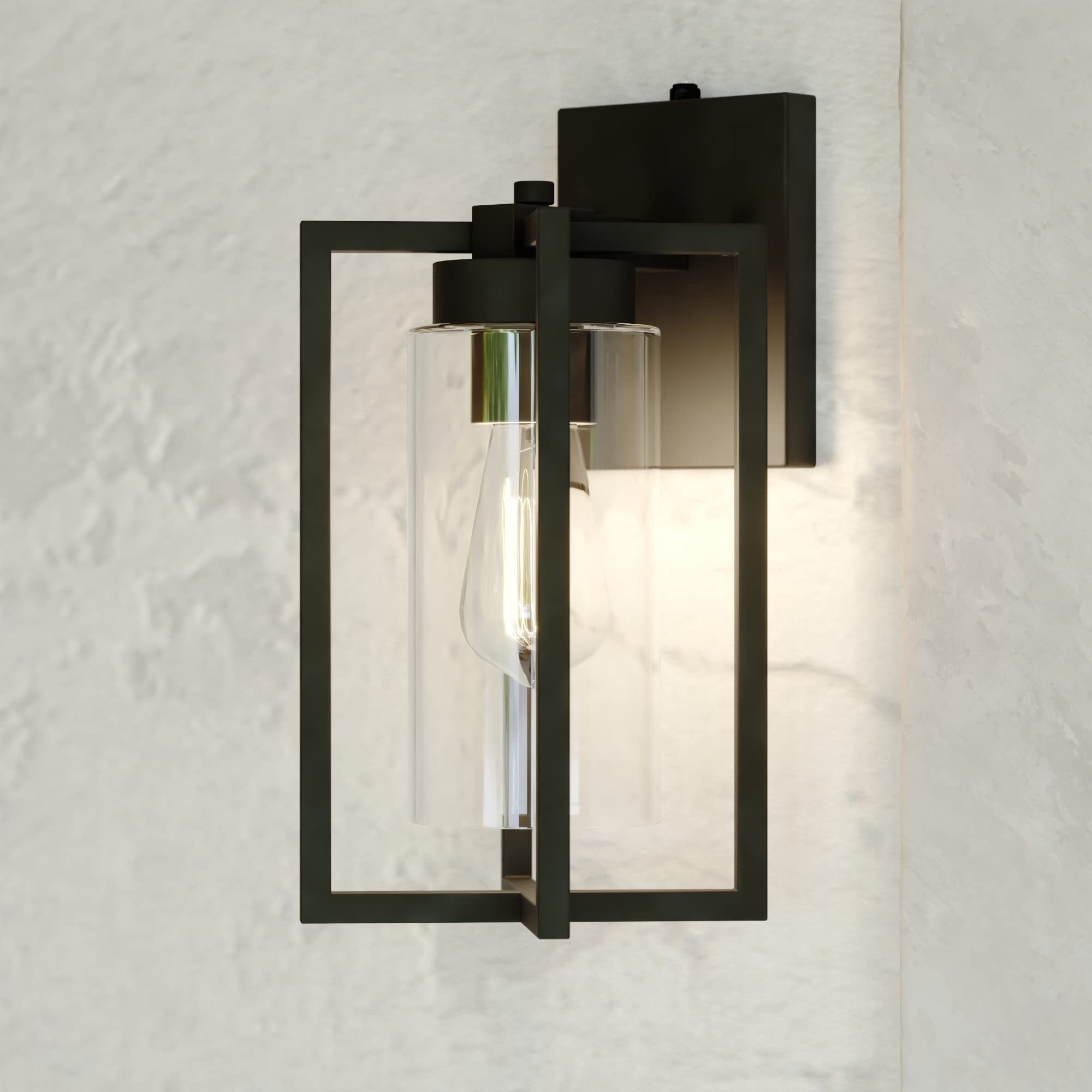 VAXCEL Kilbourne 1-Light Black Outdoor Wall Lantern with Clear Glass - Dusk to Dawn Sensor - Perfect for Porch, Patio, Garage & Entryway Lighting
